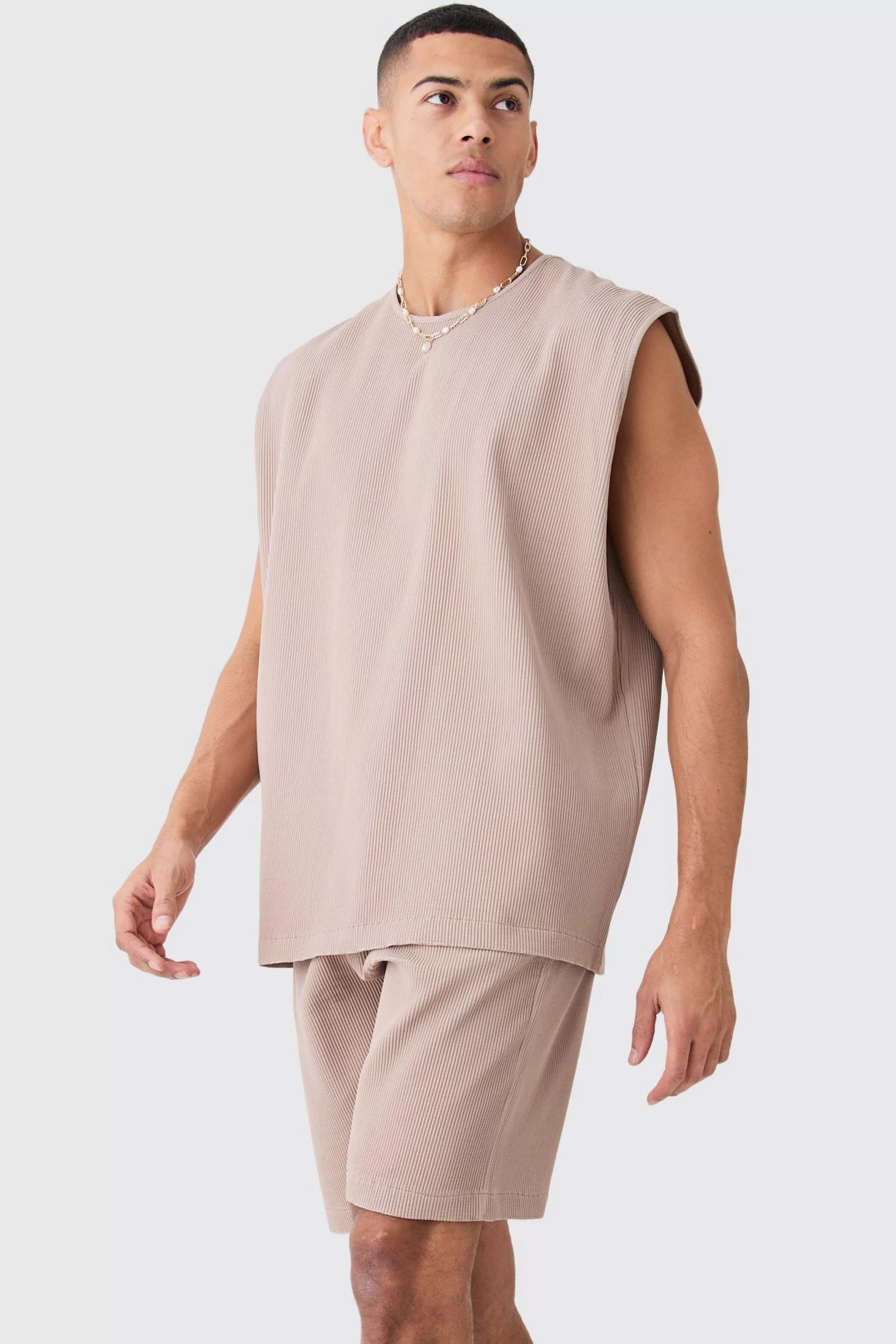 boohooMAN Pleated Tank And Short Set | UK