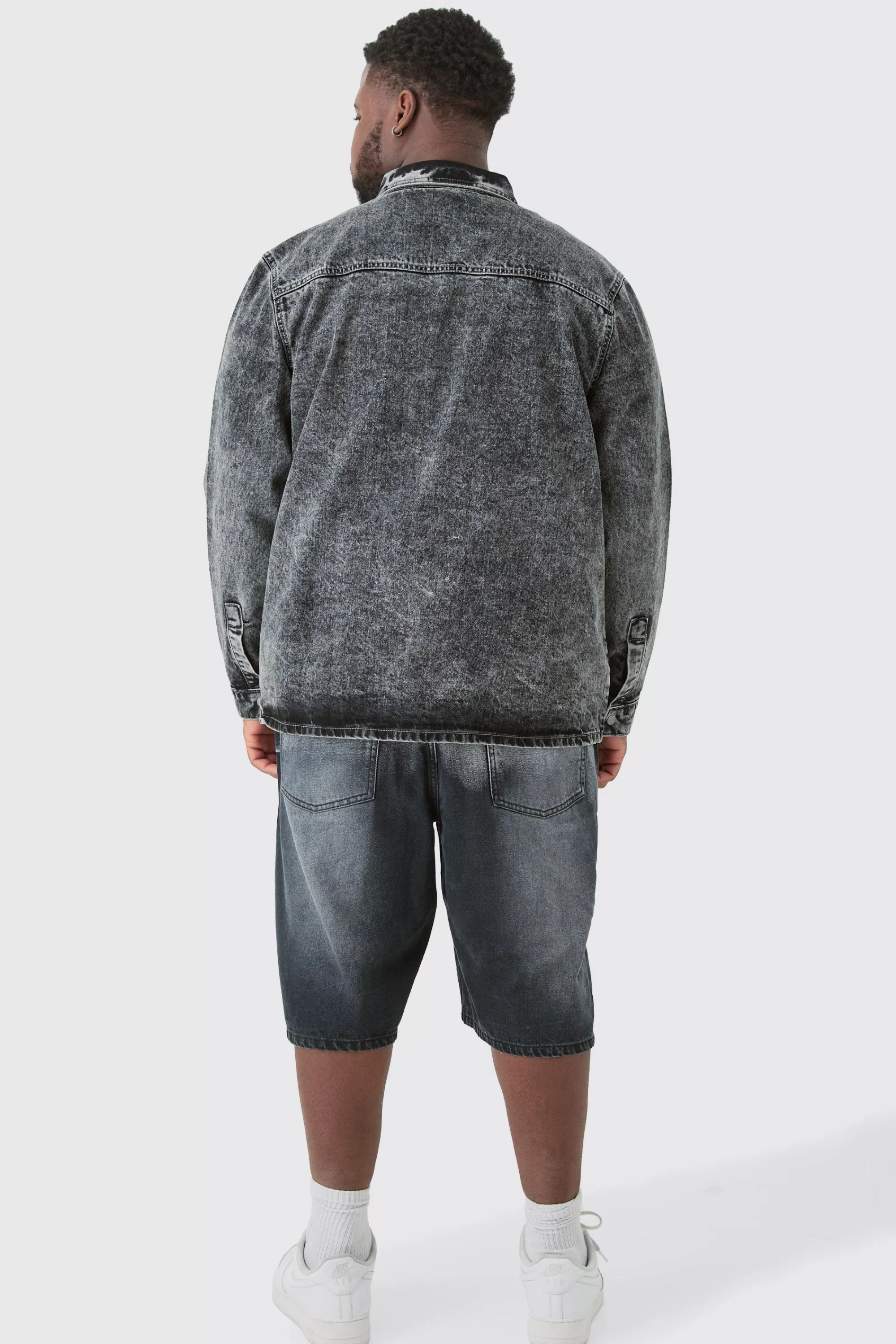 boohooMAN Plus Acid Wash Distressed Denim Jorts | UK