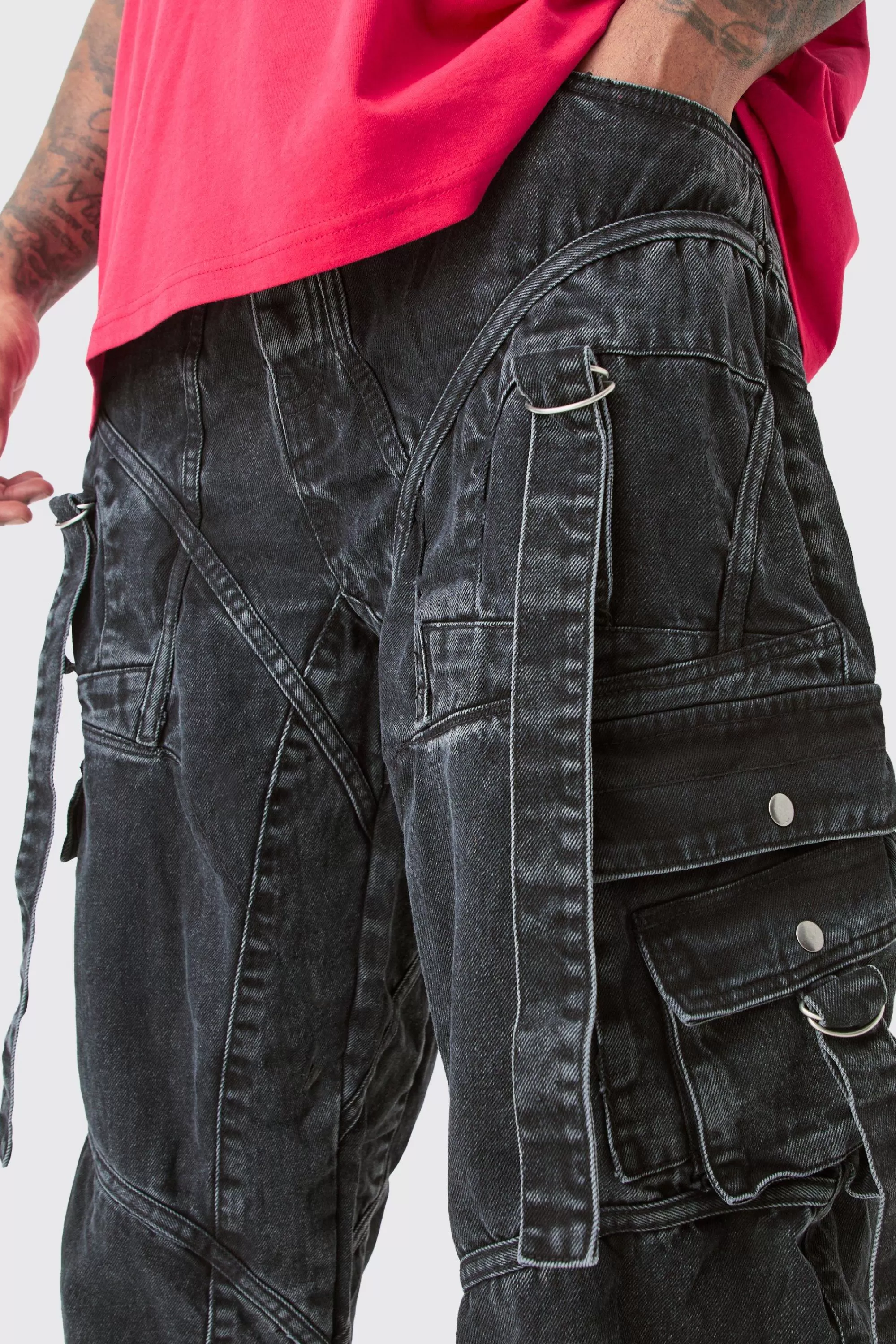 boohooMAN Plus Baggy Rigid Strap And Buckle Detail Jeans | UK