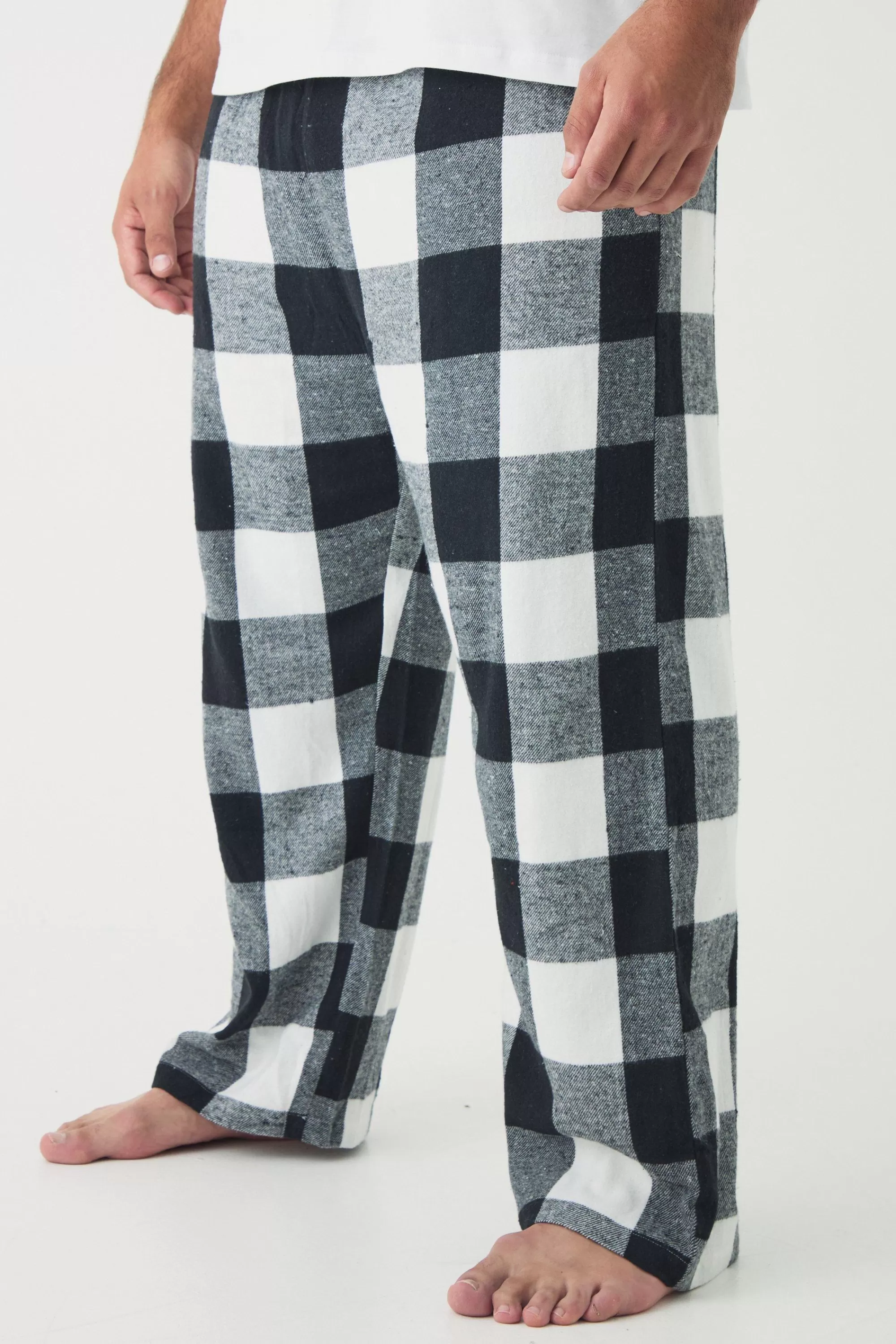 boohooMAN Plus Brushed Check Loungewear Bottoms In | UK