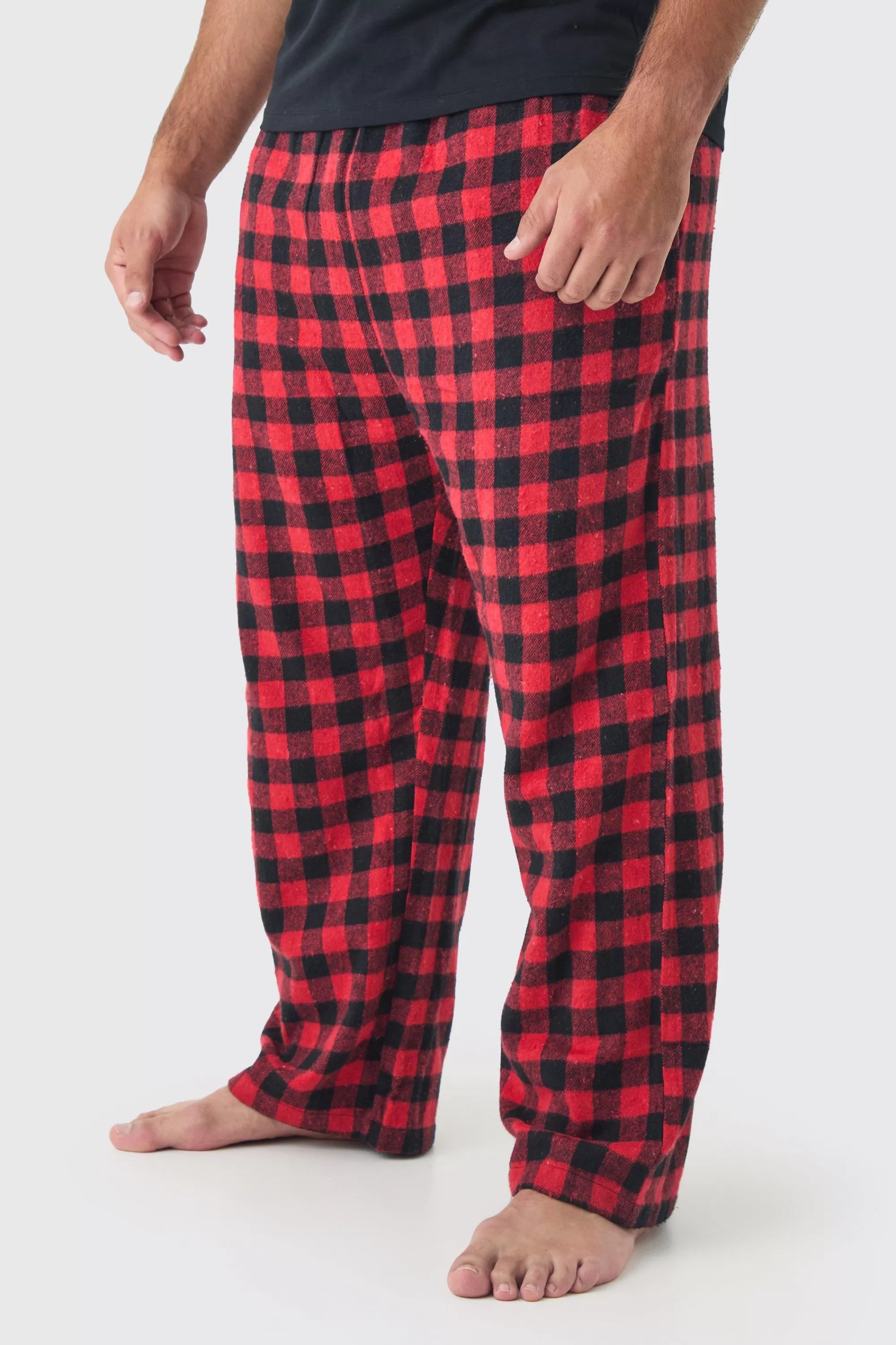 boohooMAN Plus Brushed Check Loungewear Bottoms In | UK