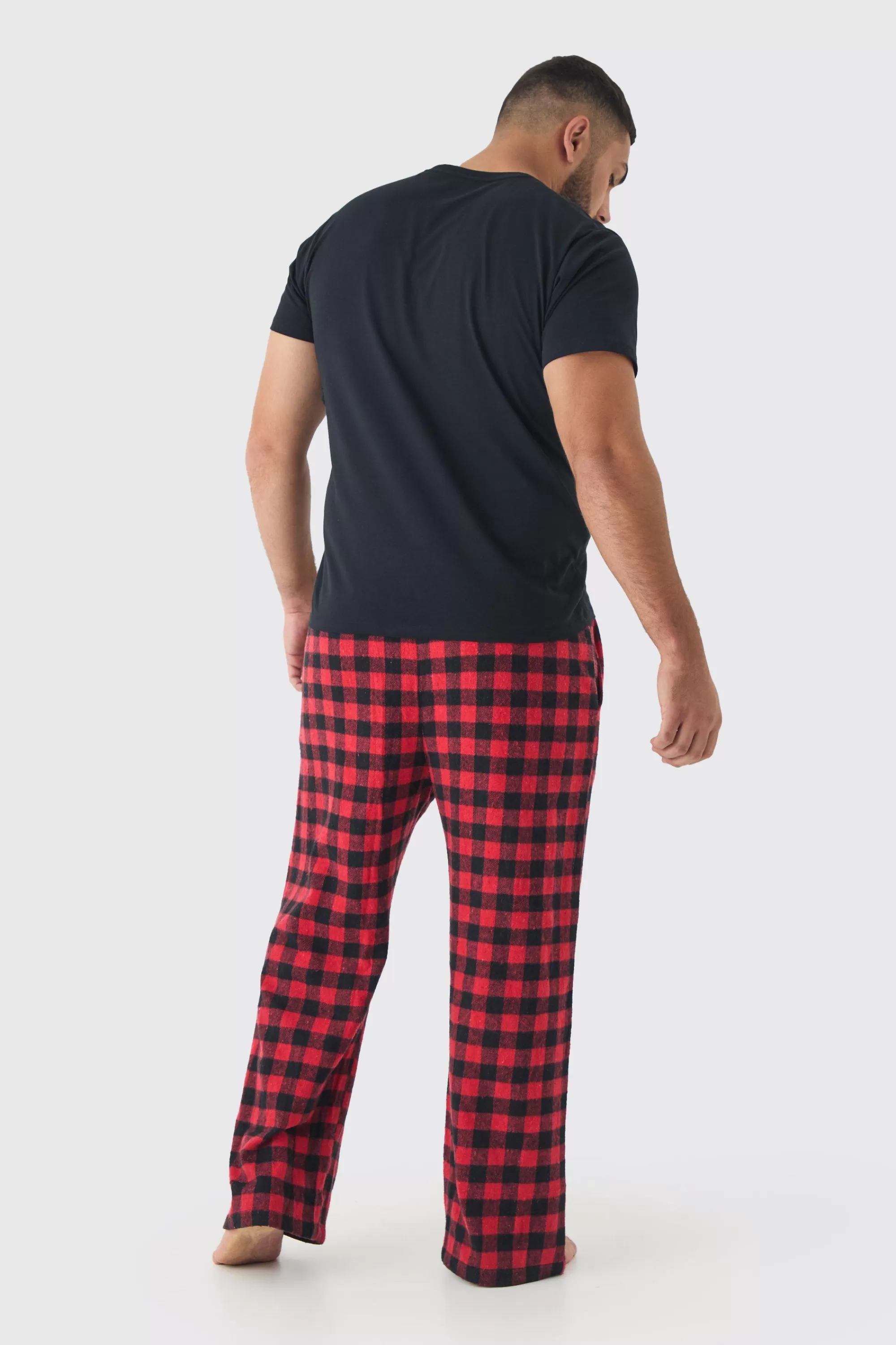 boohooMAN Plus Brushed Check Loungewear Bottoms In | UK