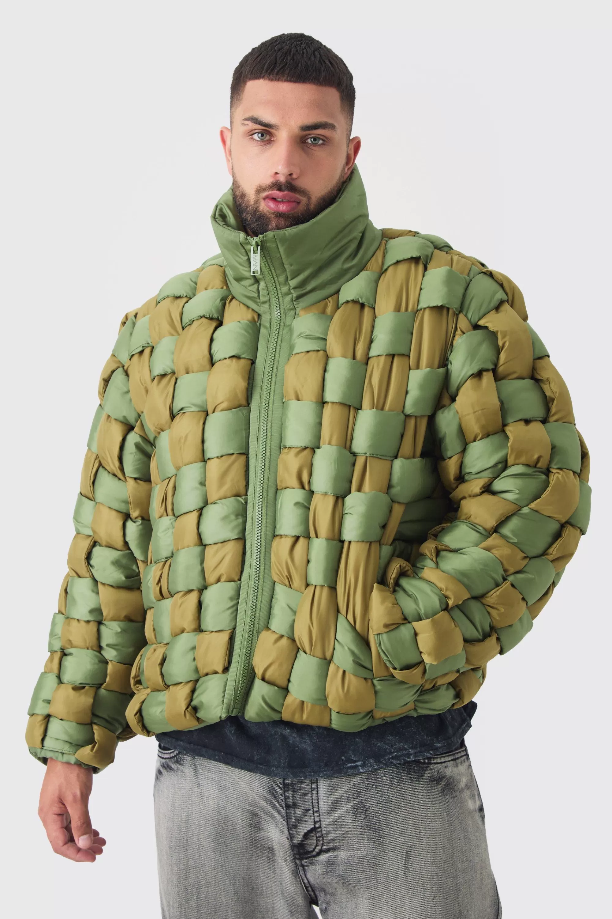 boohooMAN Plus Contrast Hand Weft Padded Puffer Jacket In | UK