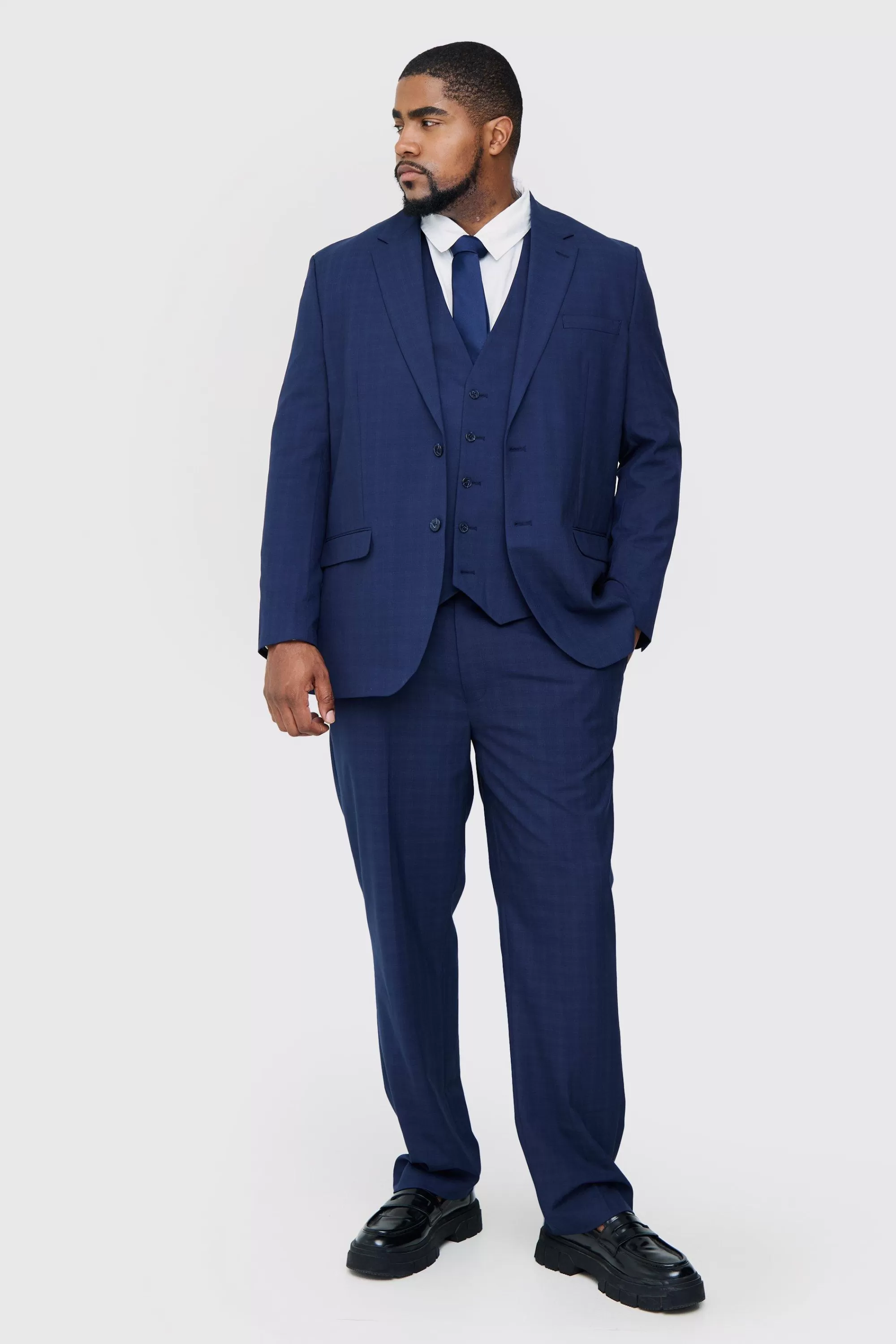 boohooMAN Plus Check Single Breasted Regular Fit Suit Jacket | UK