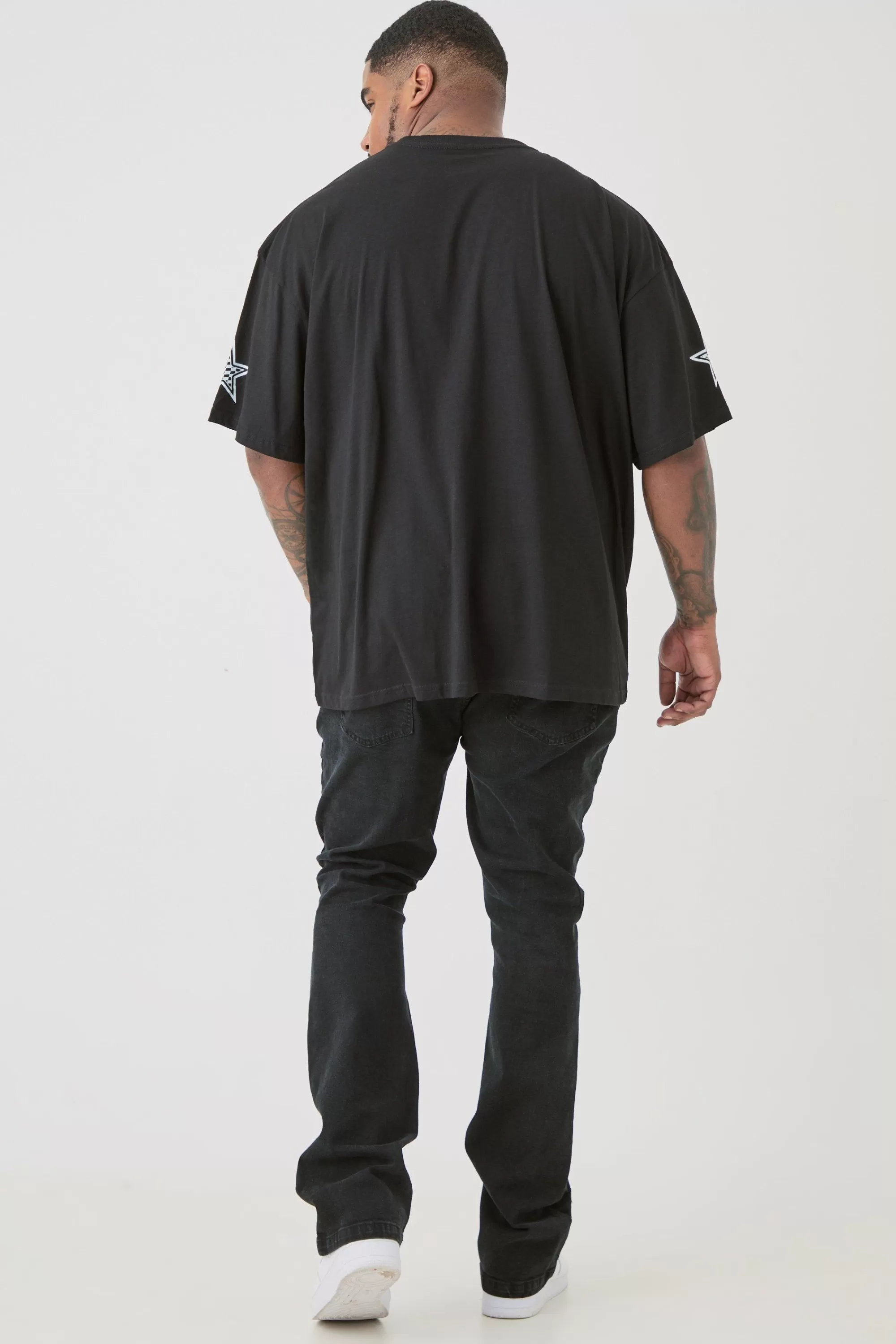 boohooMAN Plus Distressed Stretch Skinny Flared Jeans | UK