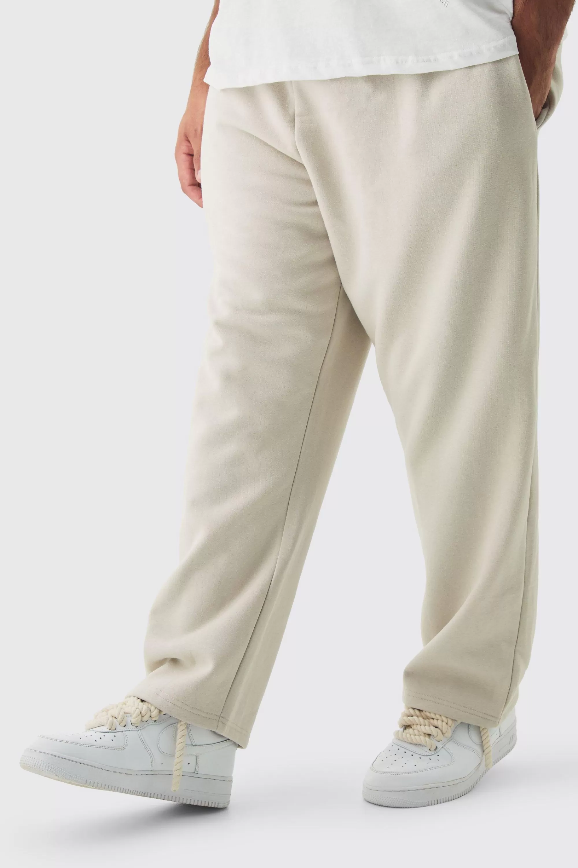 boohooMAN Plus Double Waistband Baggy Fit Jersey Bottoms In | UK