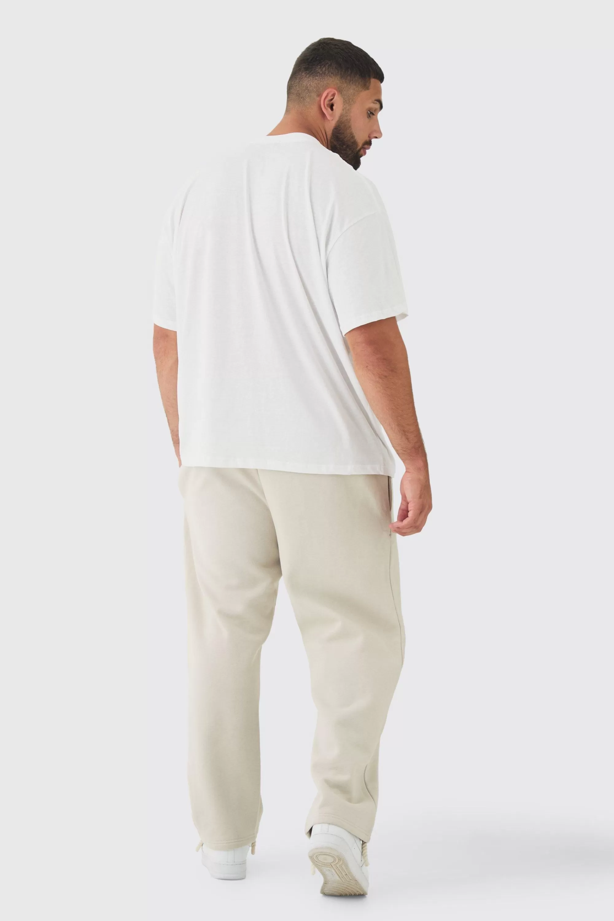 boohooMAN Plus Double Waistband Baggy Fit Jersey Bottoms In | UK