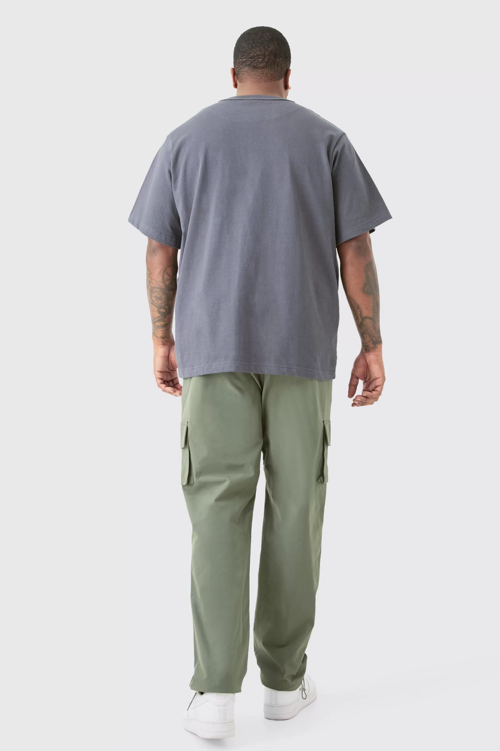 boohooMAN Plus Elastic Waist Lightweight Stretch Skinny Cargo Trouser | UK