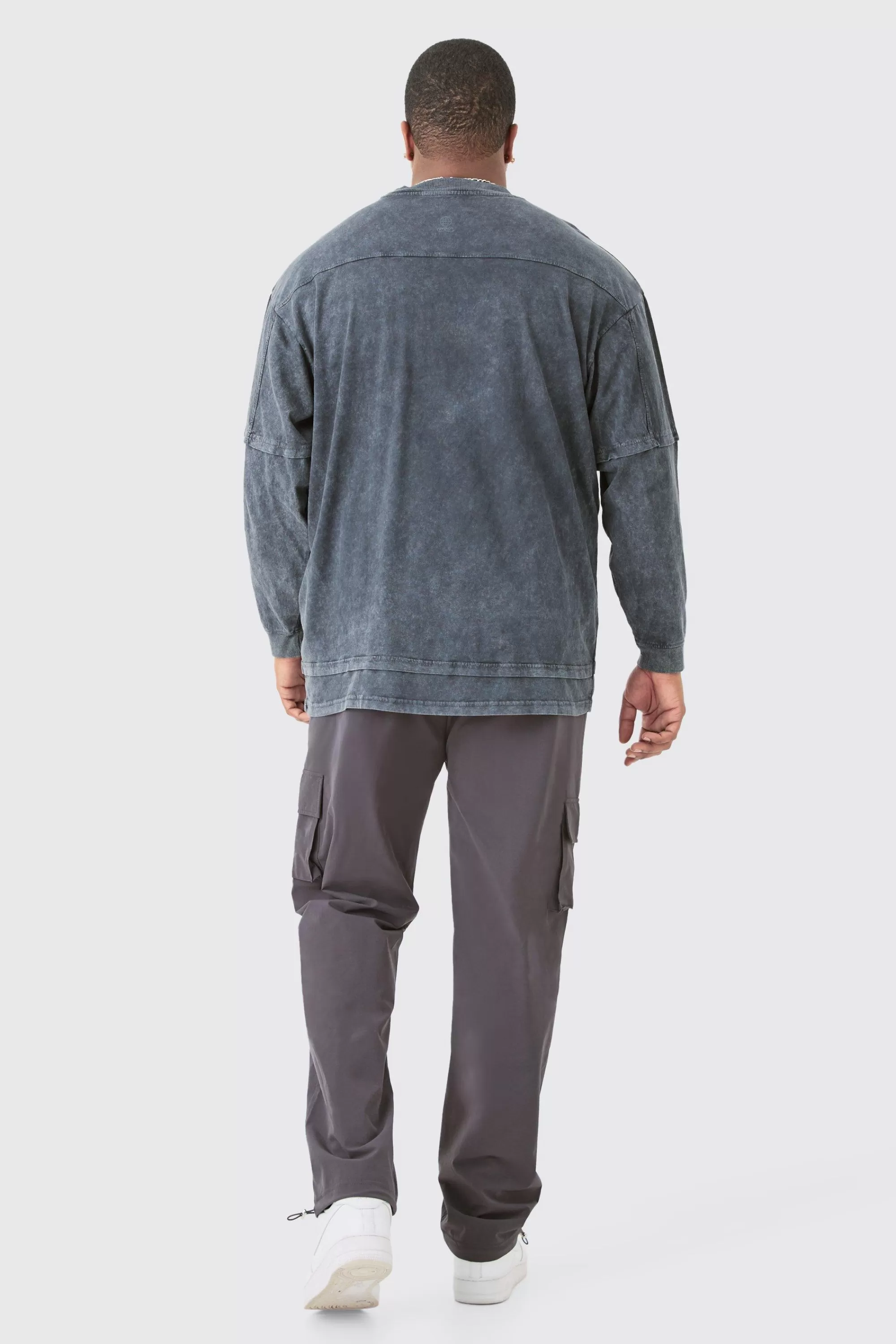 boohooMAN Plus Elastic Waist Lightweight Stretch Skinny Cargo Trouser | UK