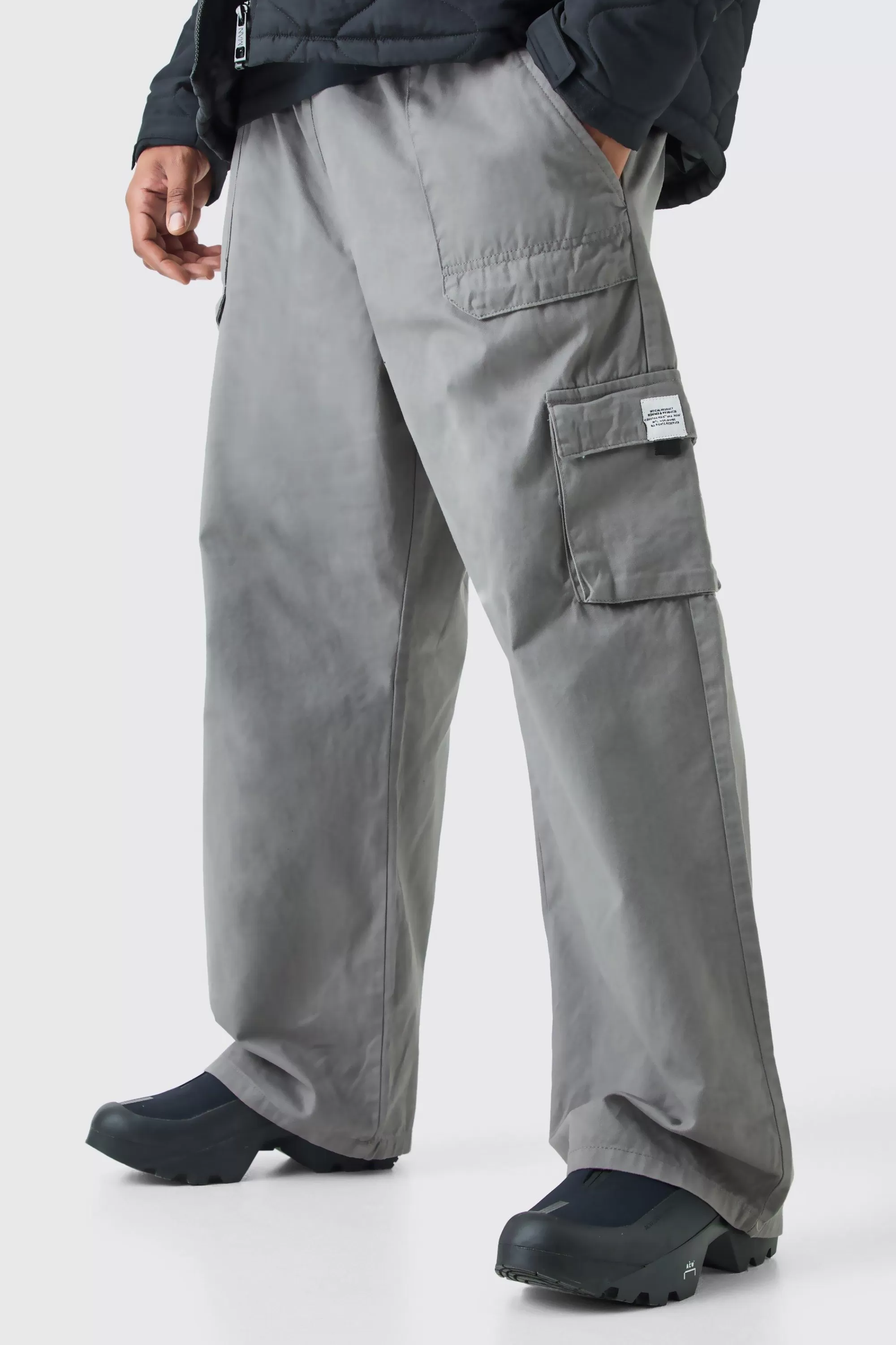 boohooMAN Plus Elastic Waist Relaxed Fit Buckle Cargo Jogger | UK
