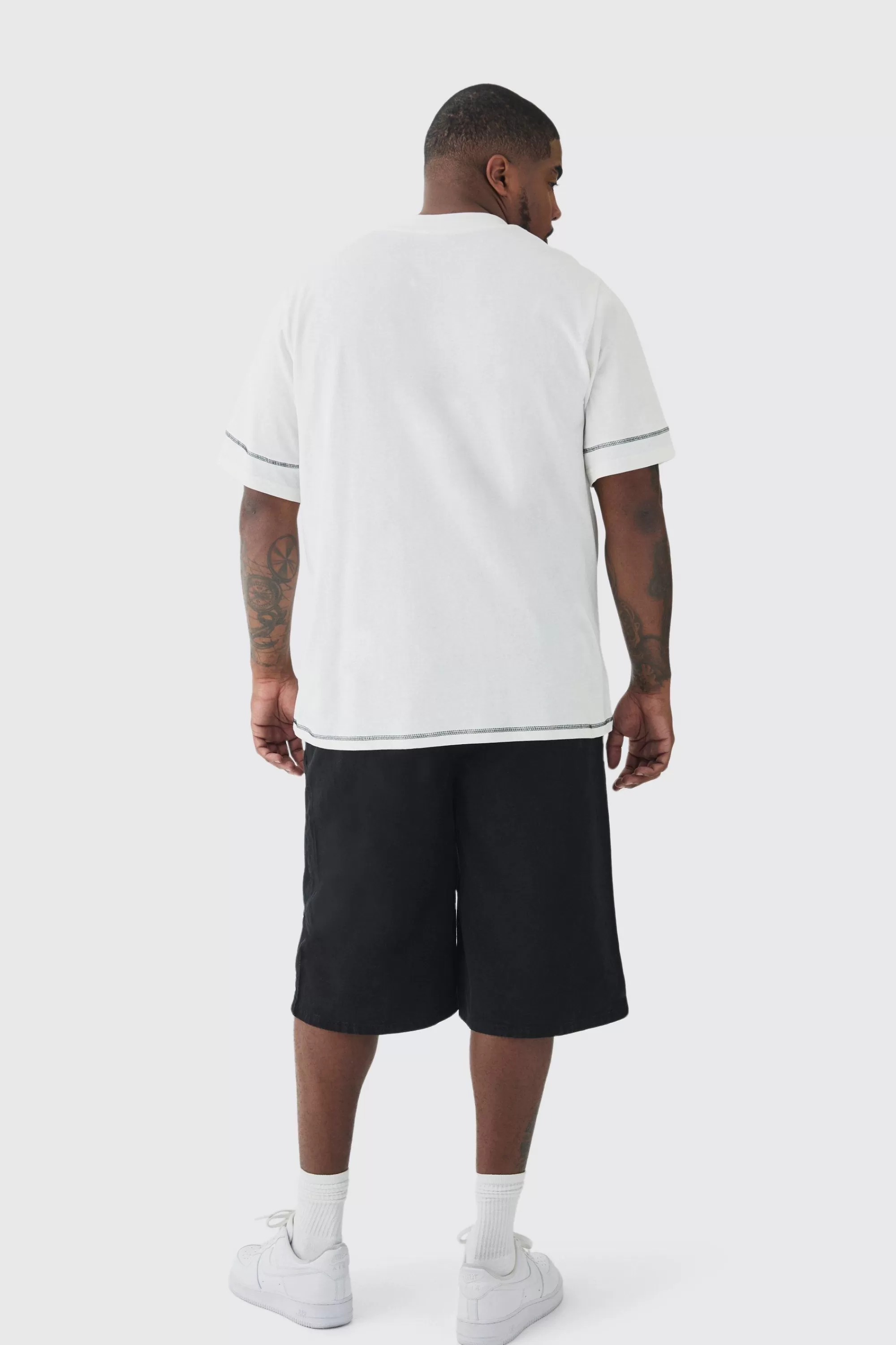 boohooMAN Plus Elasticated Waist Applique Jorts | UK