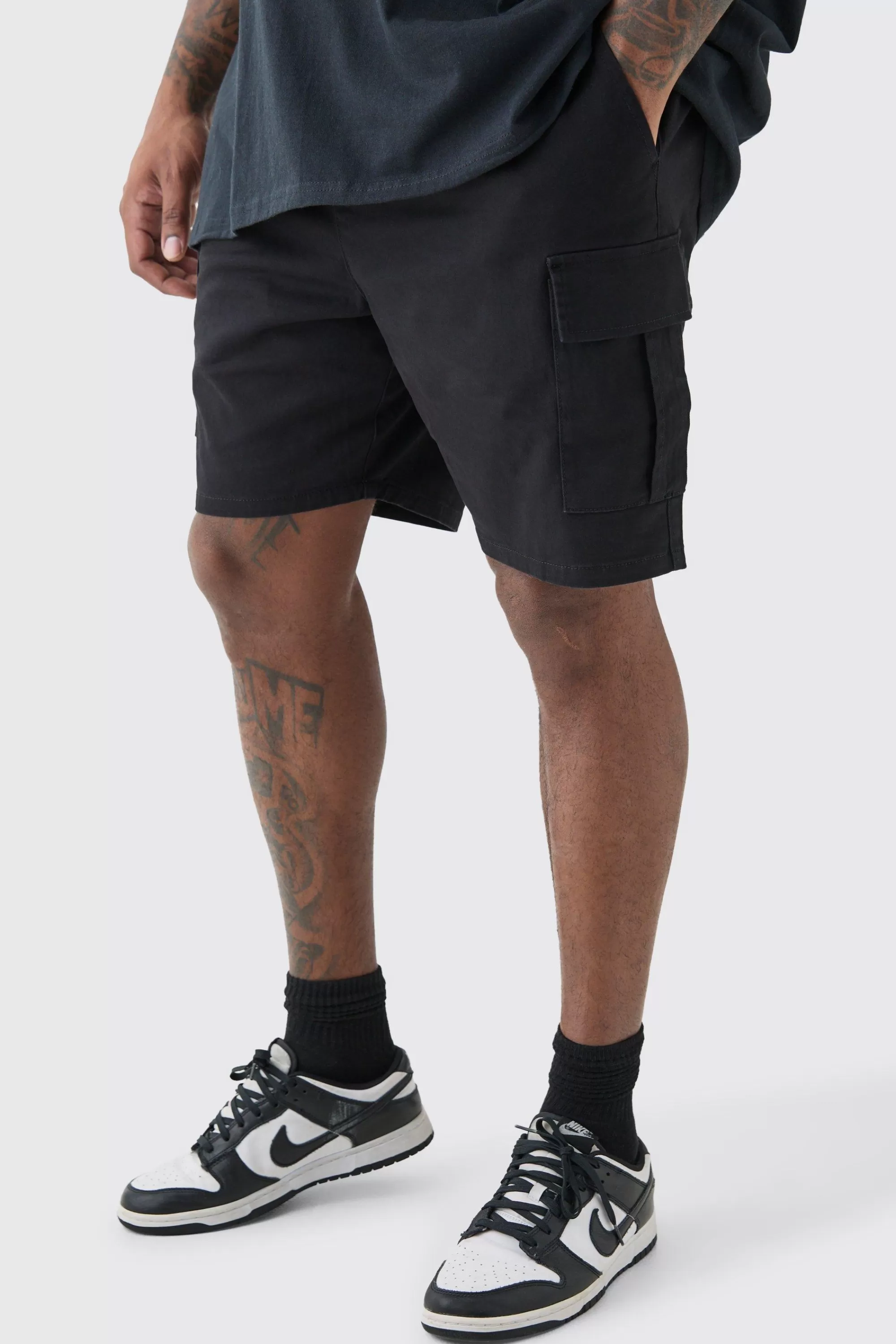 boohooMAN Plus Elasticated Waist Skinny Fit Cargo Shorts | UK