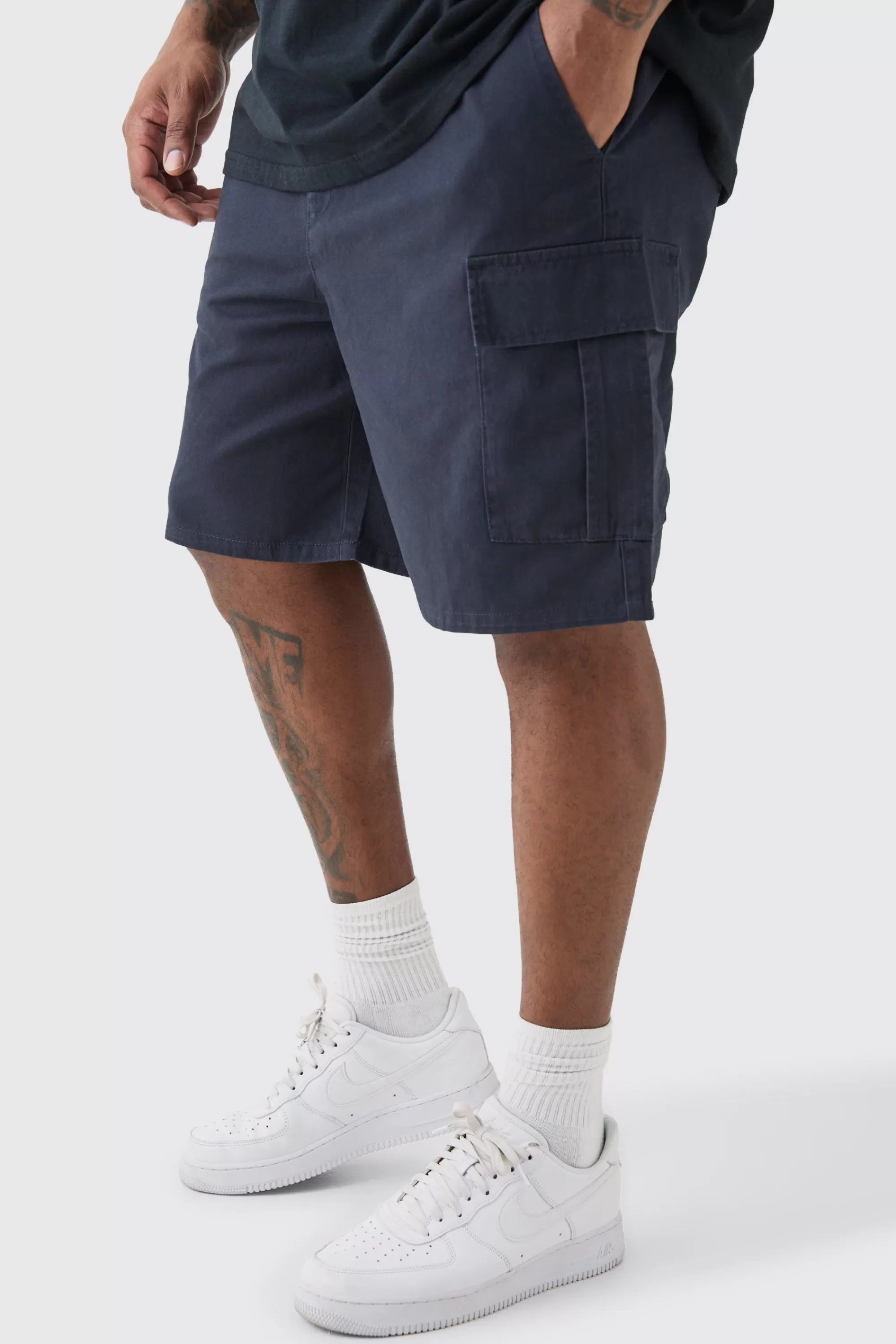 boohooMAN Plus Elasticated Waist Relaxed Fit Cargo Shorts | UK