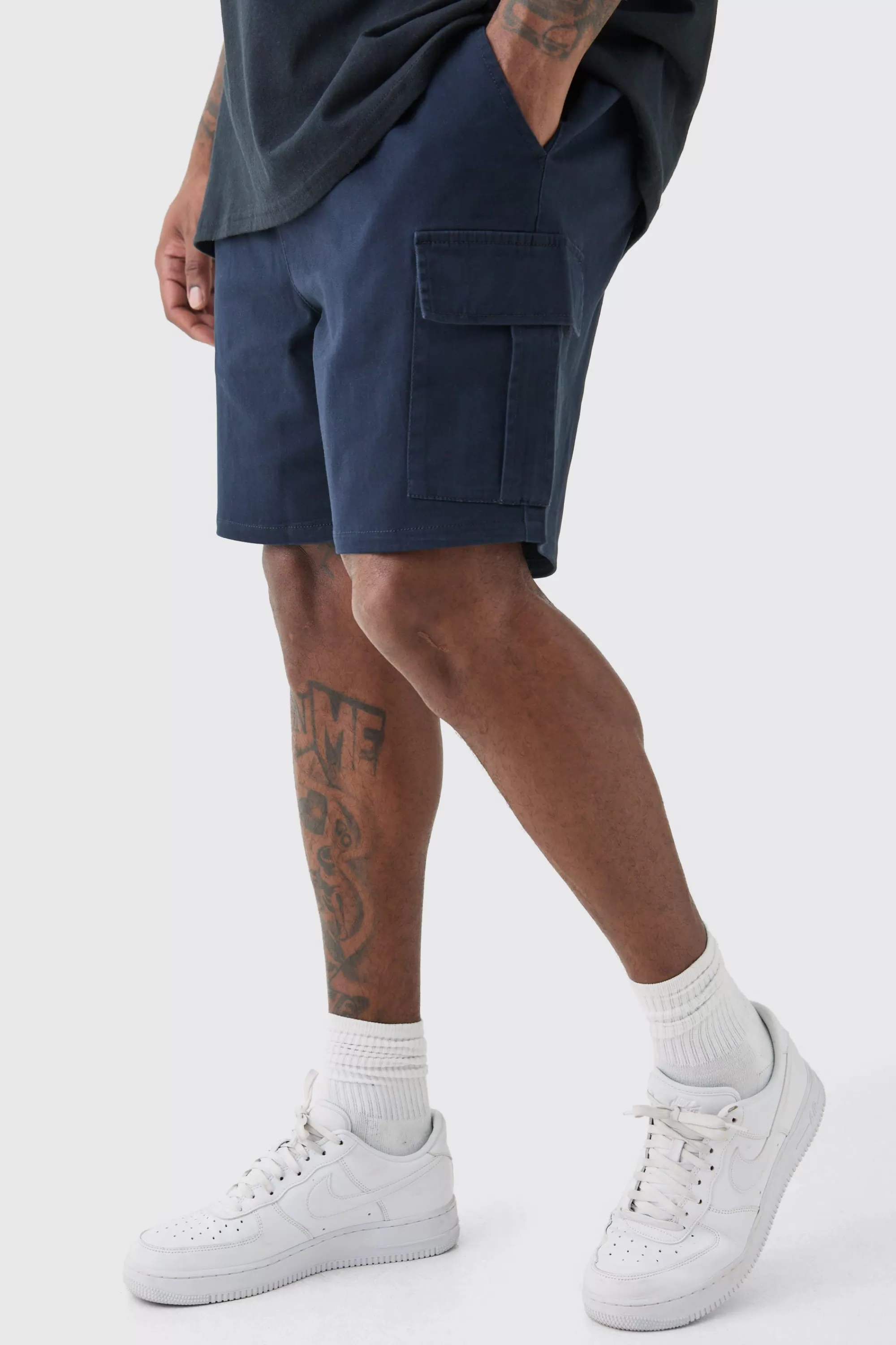 boohooMAN Plus Elasticated Waist Slim Fit Cargo Shorts | UK