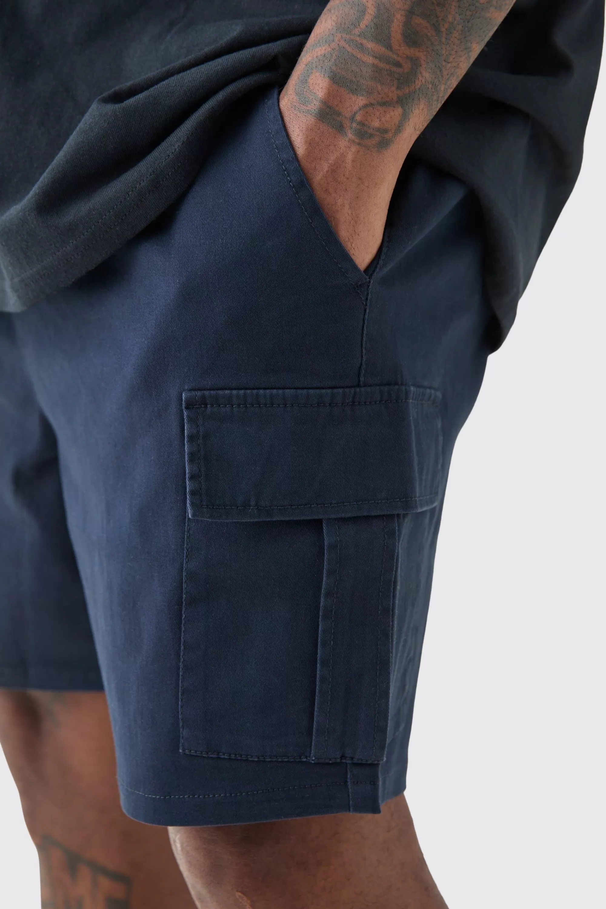 boohooMAN Plus Elasticated Waist Slim Fit Cargo Shorts | UK