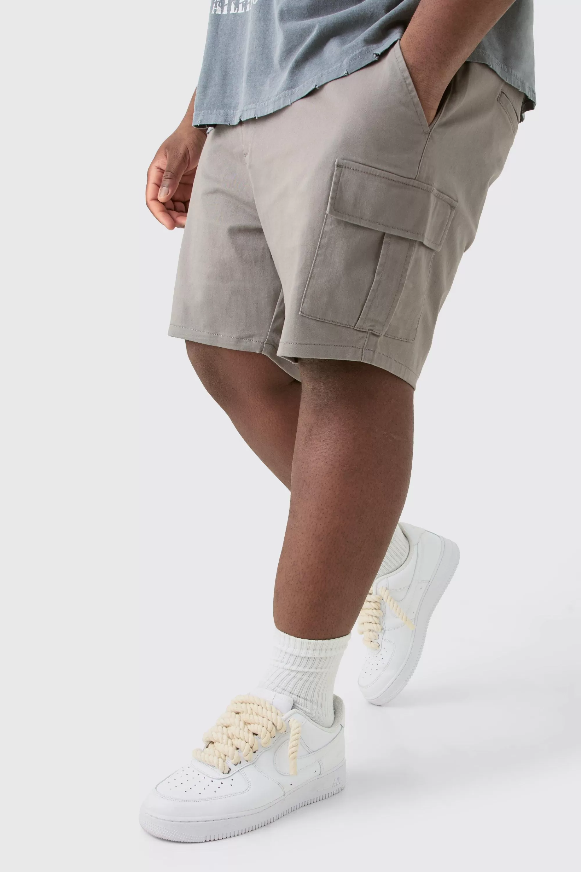 boohooMAN Plus Fixed Waist Skinny Fit Cargo Shorts | UK