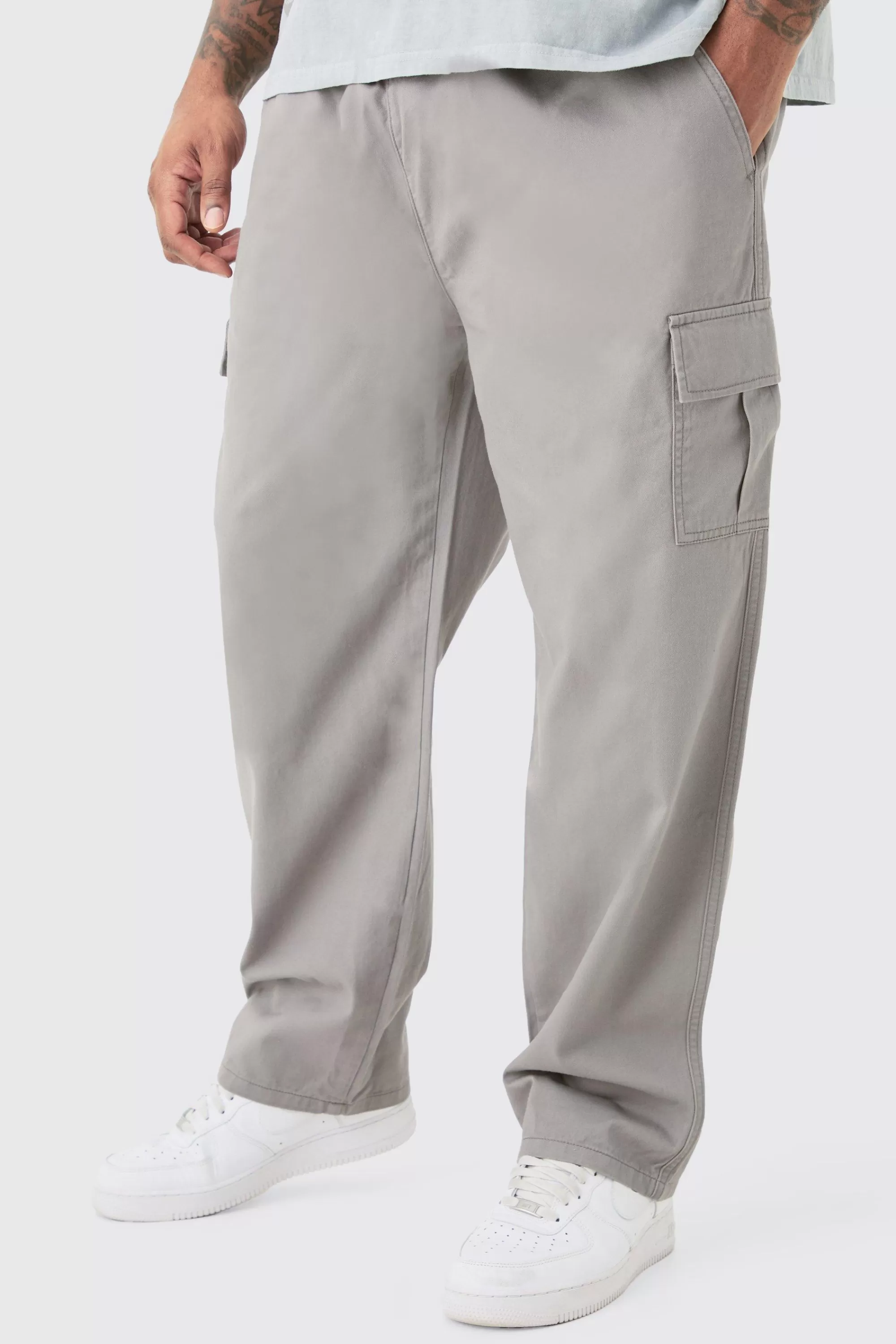 boohooMAN Plus Fixed Waist Straight Fit Cargo Trousers | UK