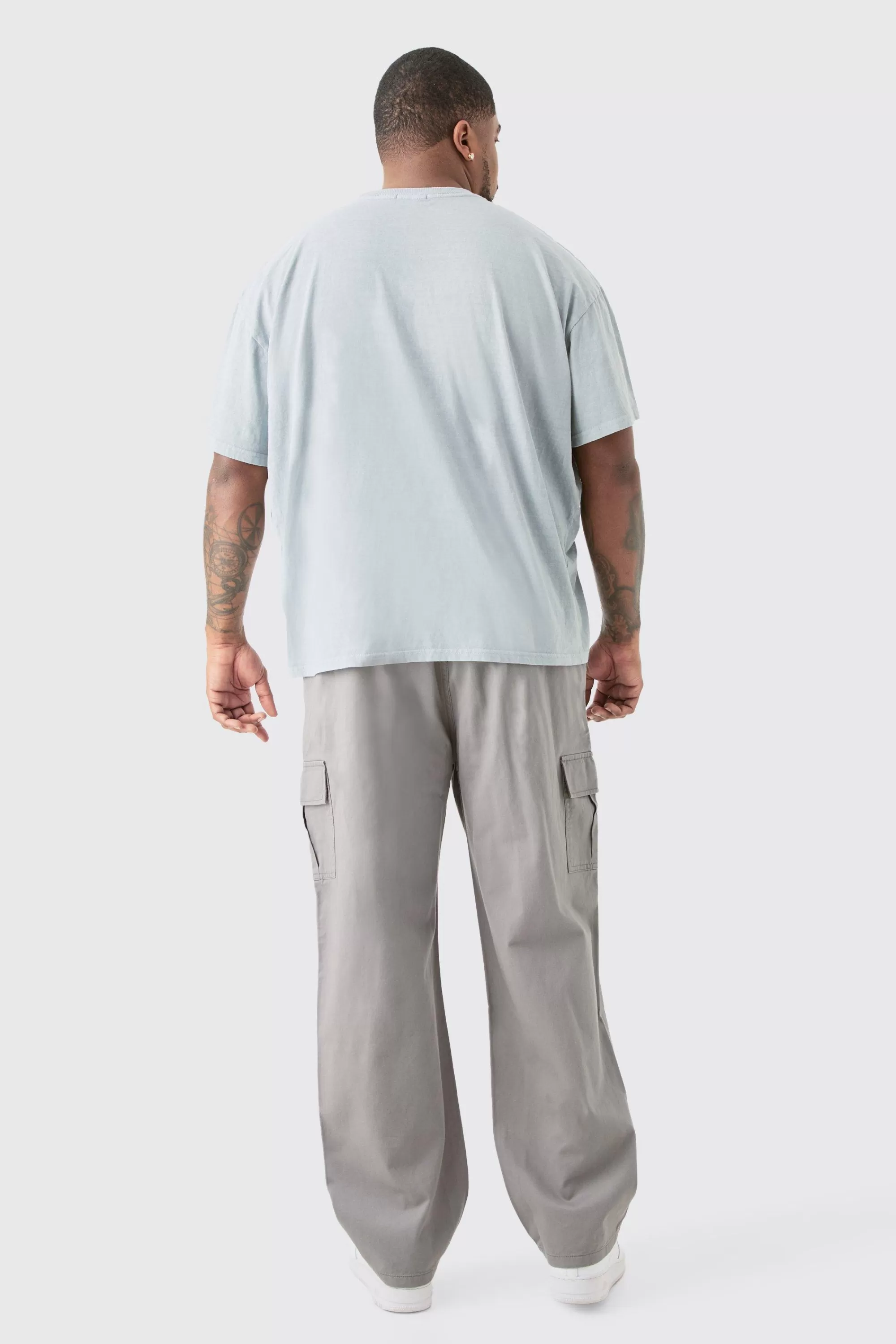 boohooMAN Plus Fixed Waist Straight Fit Cargo Trousers | UK