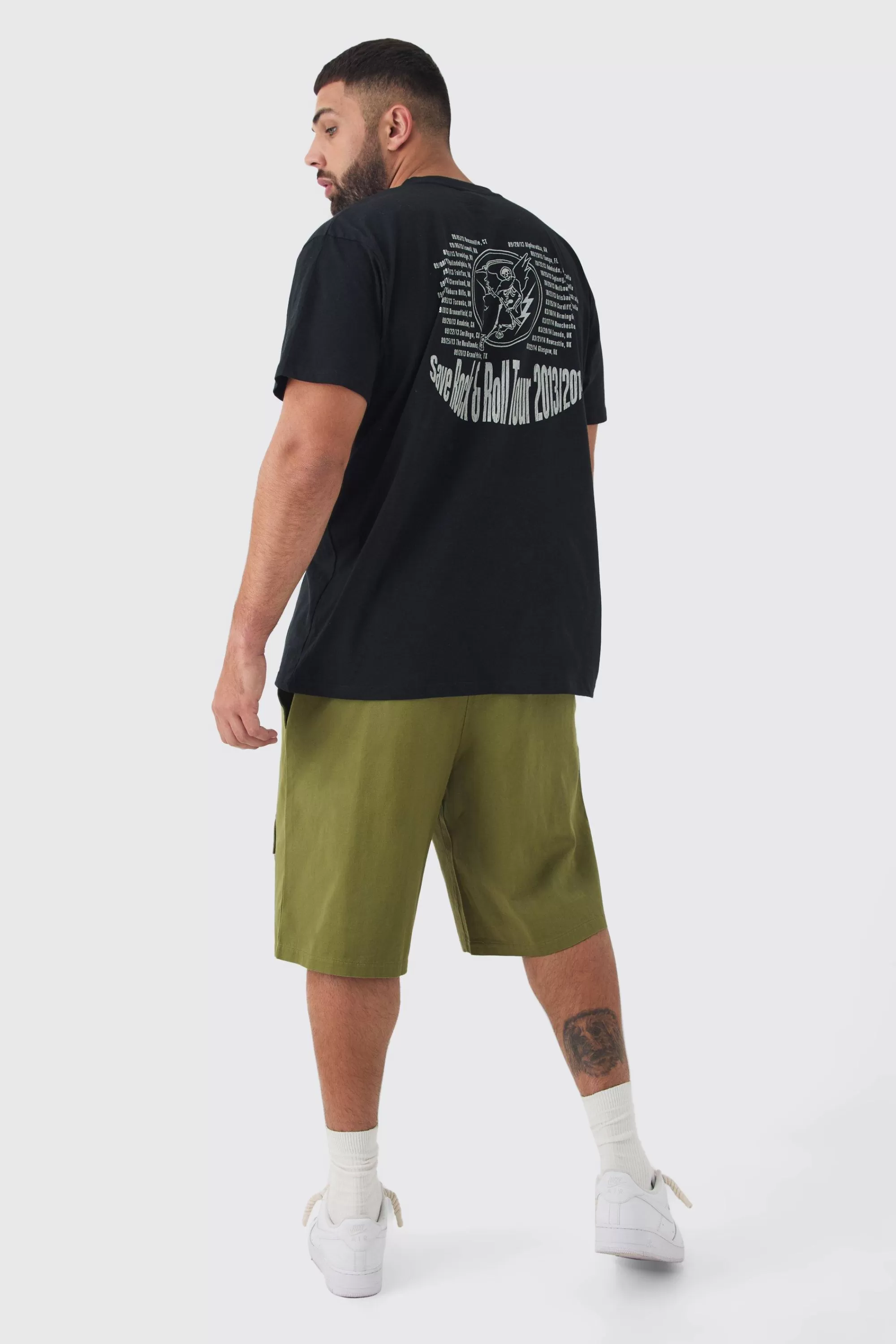boohooMAN Plus Front Pocket Twill Overdyed Cargo Jort | UK