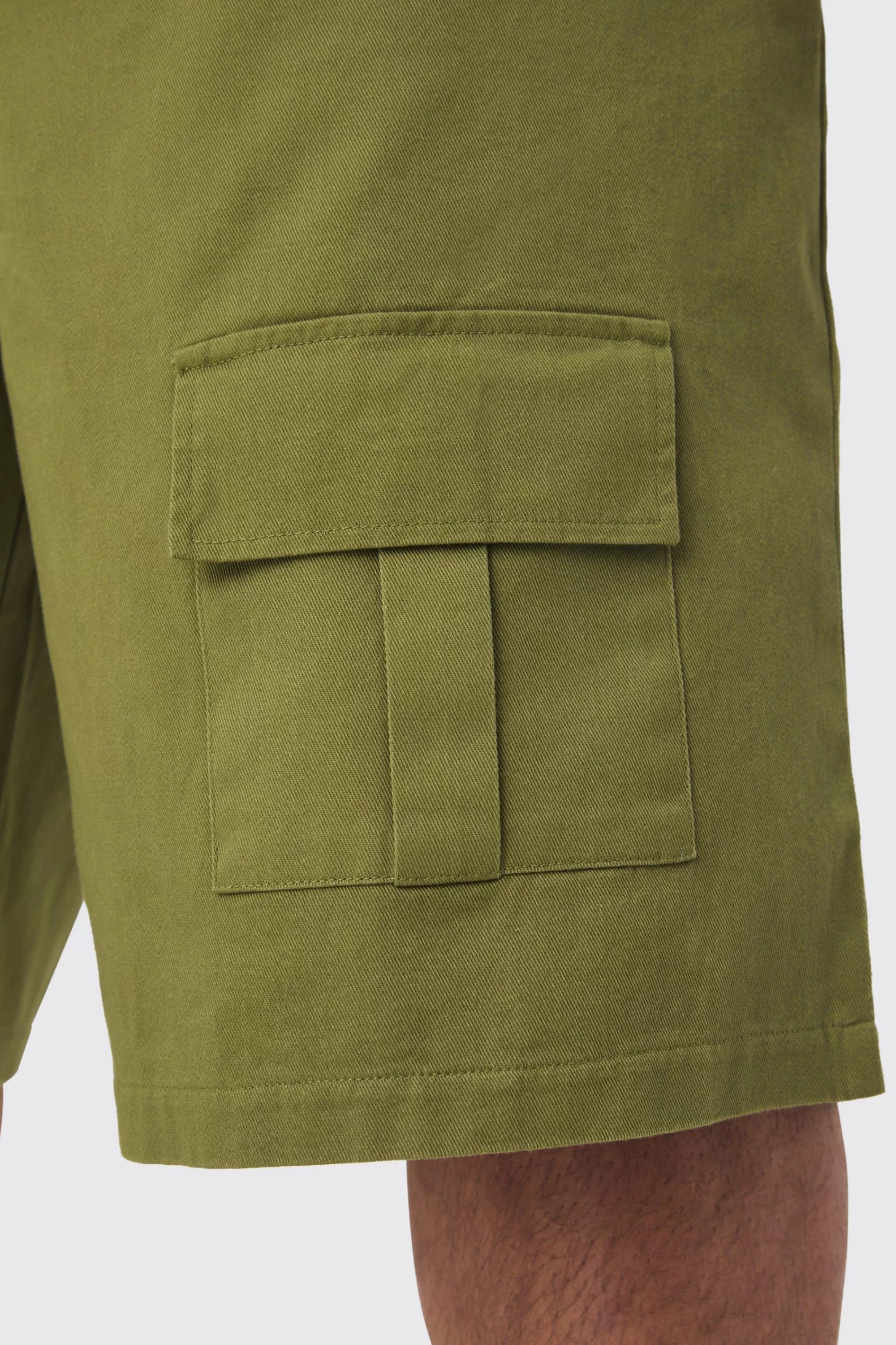 boohooMAN Plus Front Pocket Twill Overdyed Cargo Jort | UK