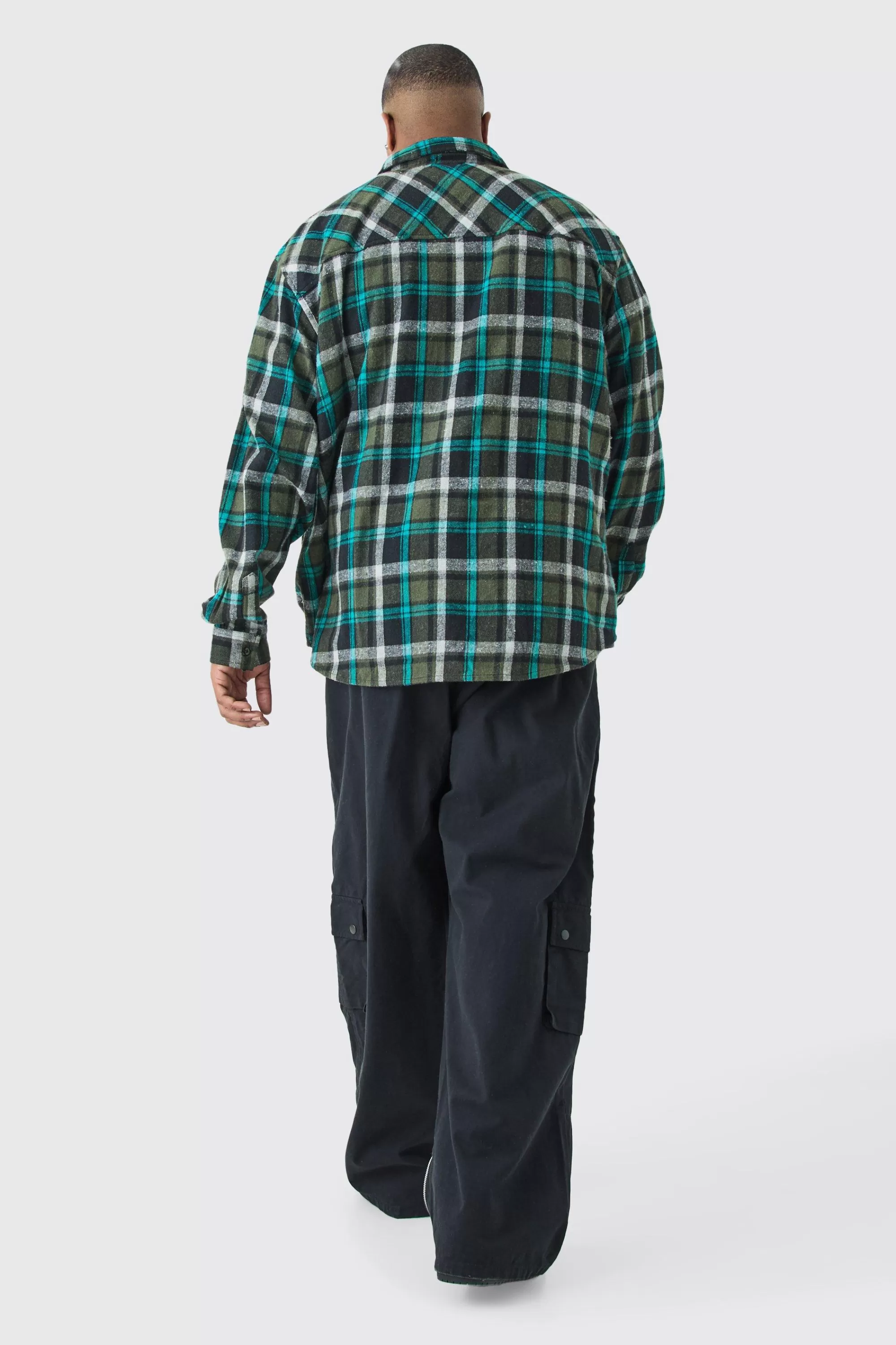 boohooMAN Plus Heavy Weight Check Overshirt | UK