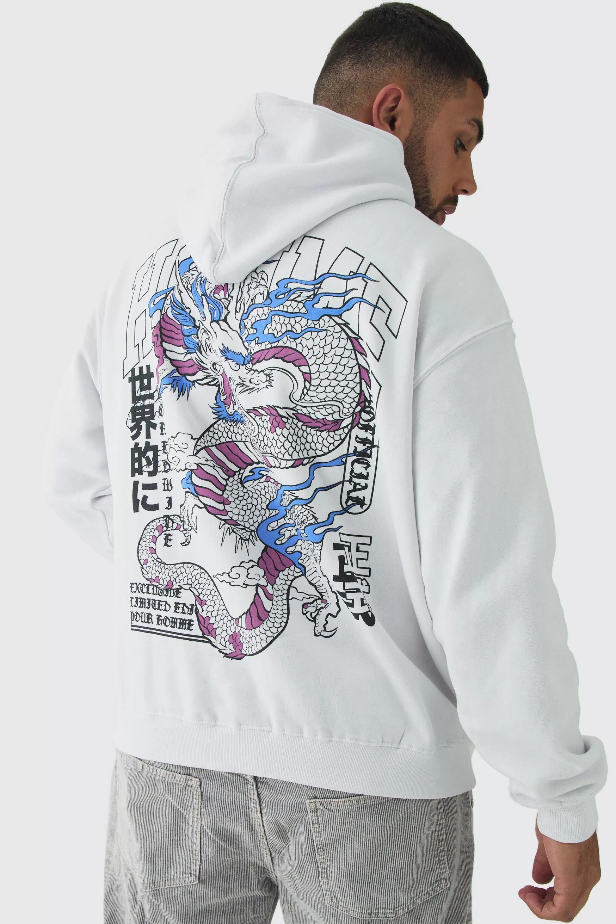 boohooMAN Plus Homme Dragon Graphic Oversized Hoodie | UK