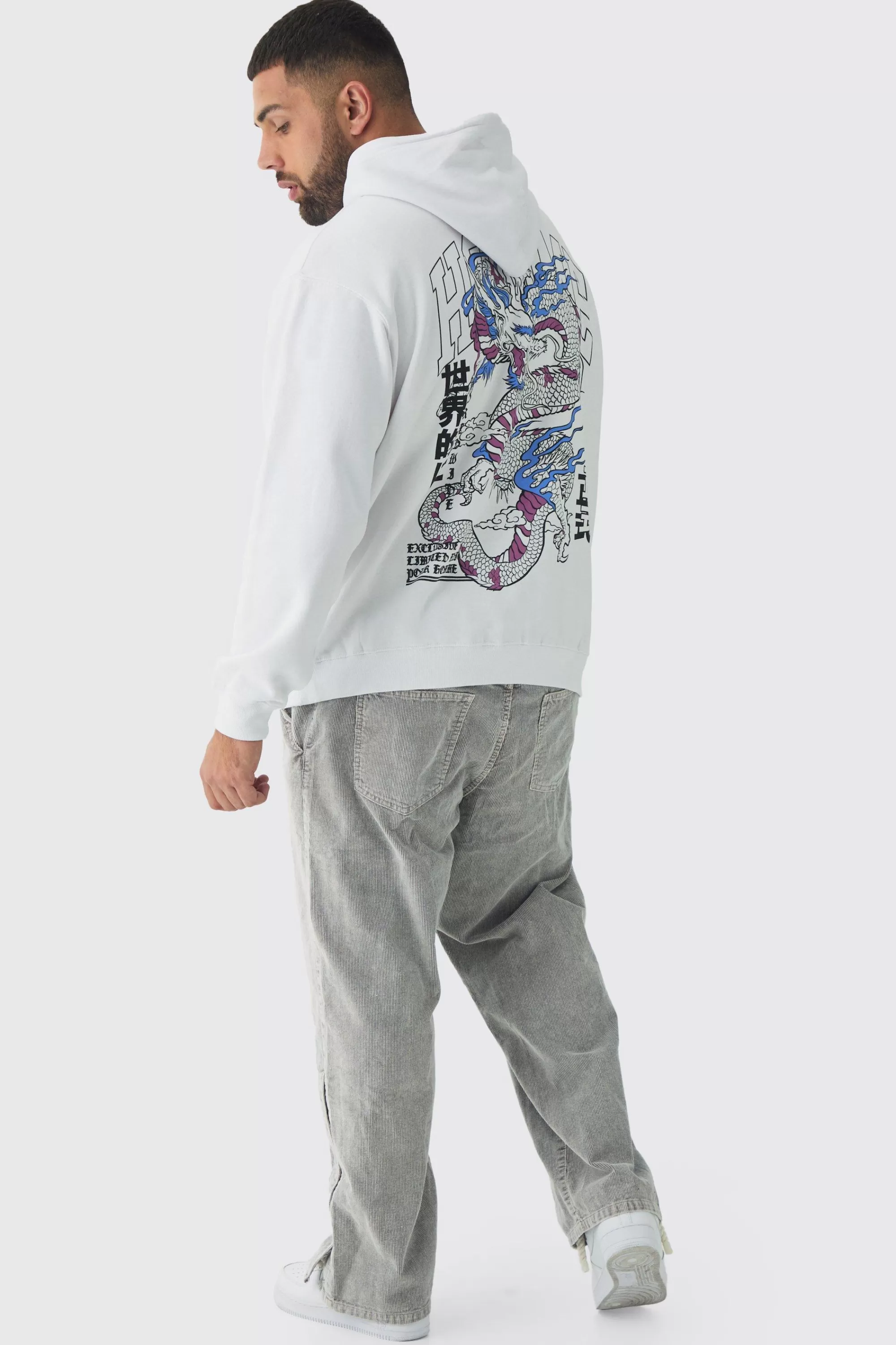 boohooMAN Plus Homme Dragon Graphic Oversized Hoodie | UK