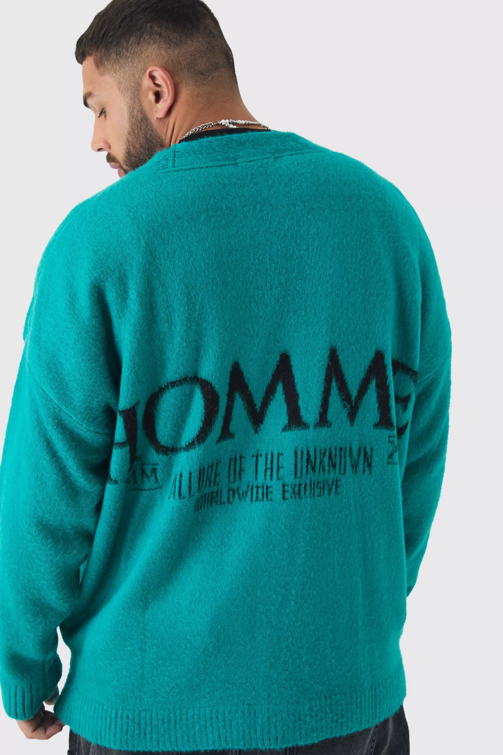 boohooMAN Plus Homme Fluffy Knit Cardigan | UK