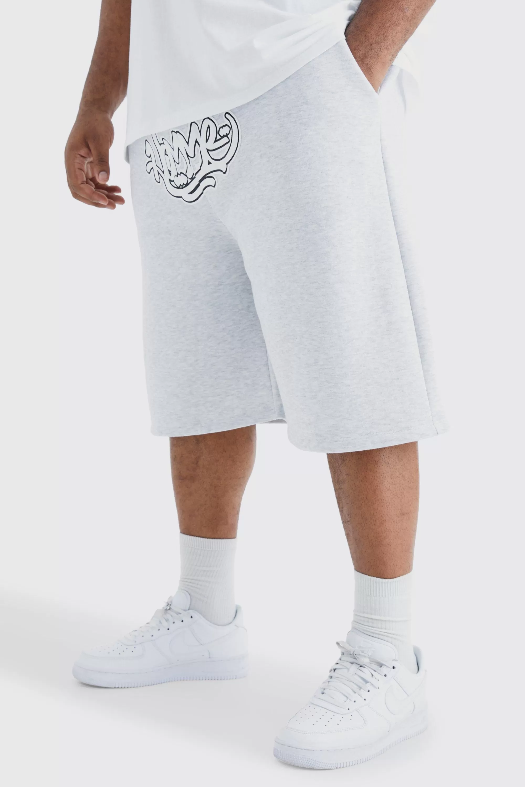 boohooMAN Plus Homme Graffiti Drop Crotch Jorts | UK