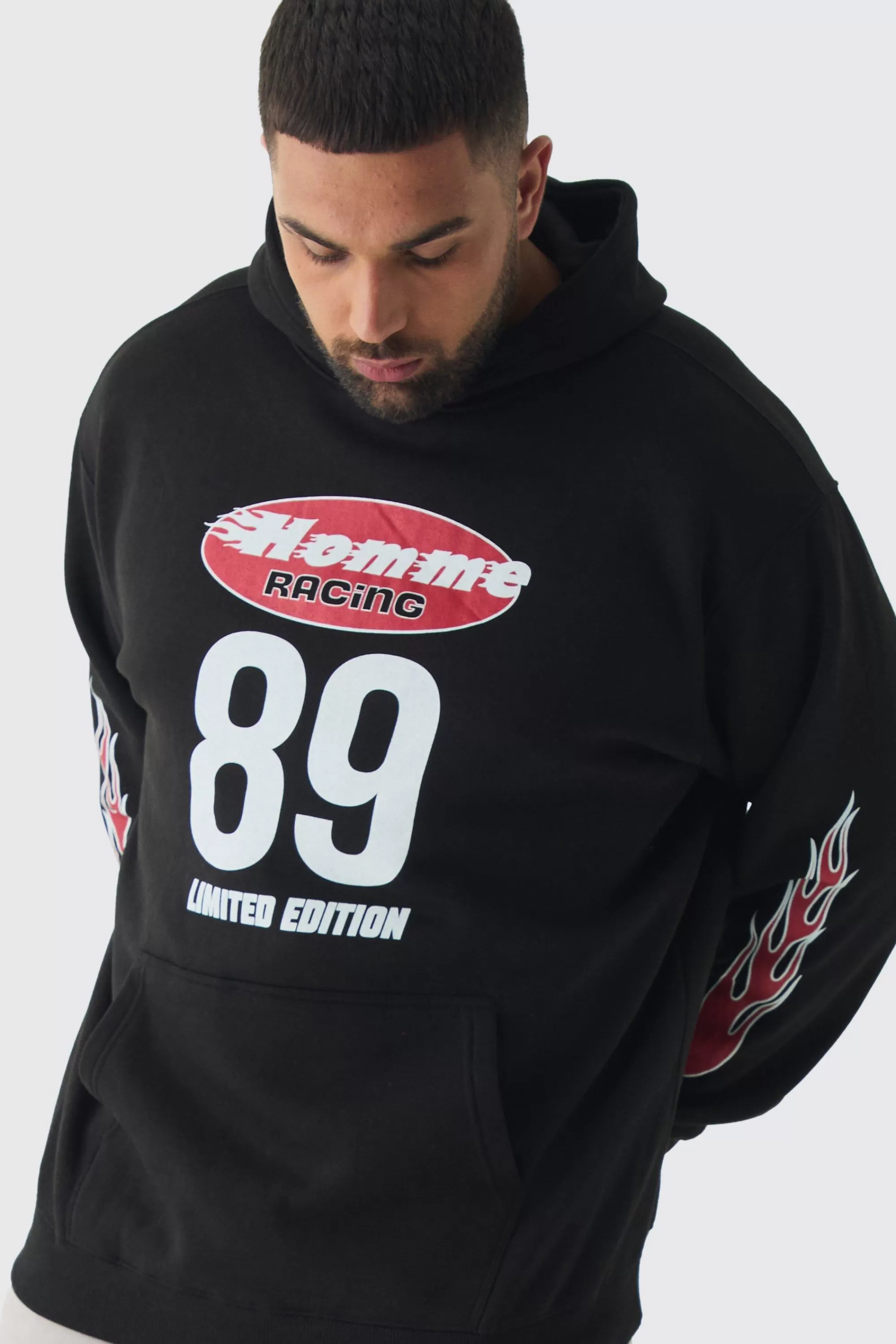 boohooMAN Plus Homme Racing Oversized Hoodie | UK