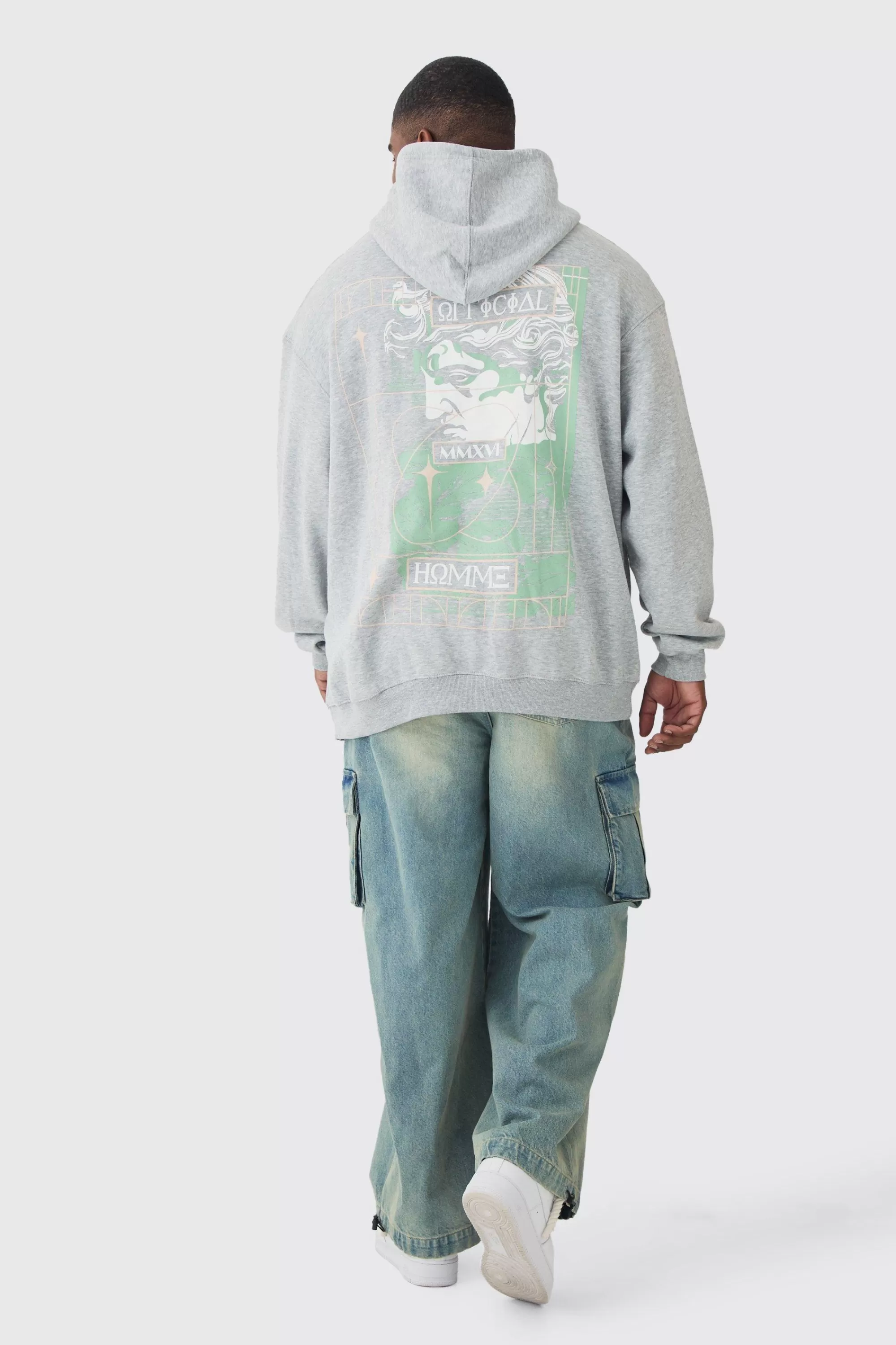 boohooMAN Plus Homme Statue Back Printed Hoodie | UK