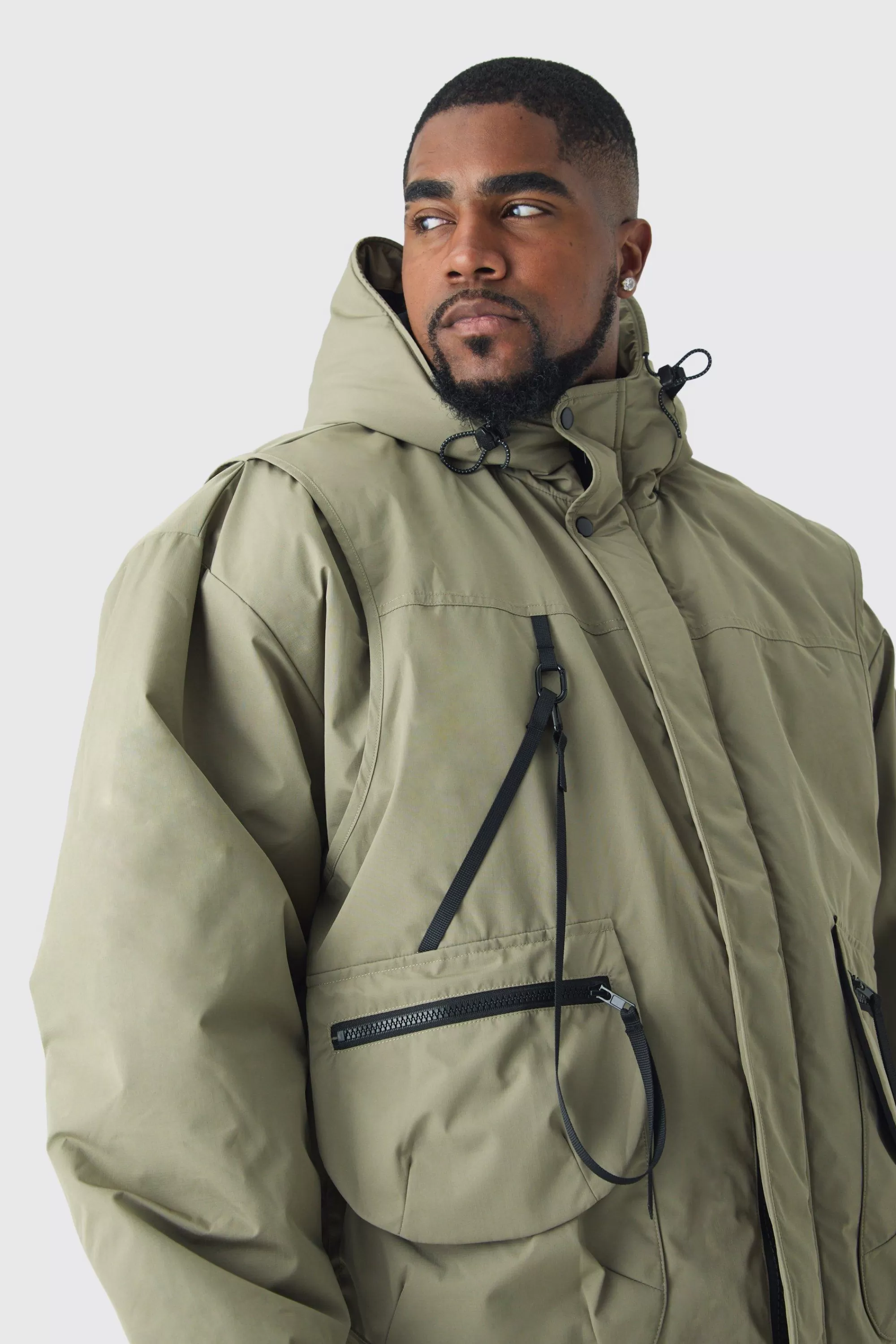 boohooMAN Plus Hooded Utility Tech Parka Jacket In | UK