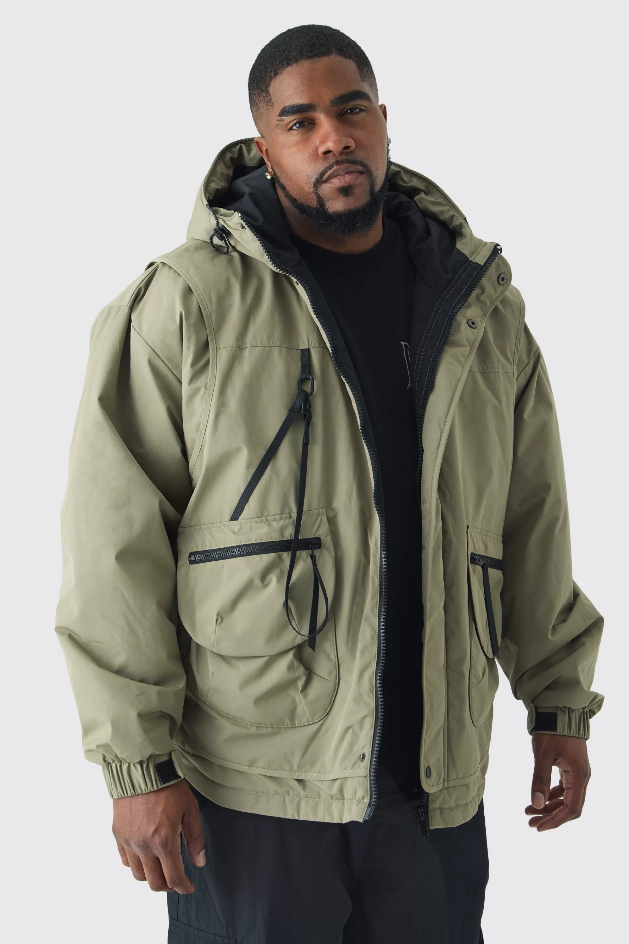 boohooMAN Plus Hooded Utility Tech Parka Jacket In | UK