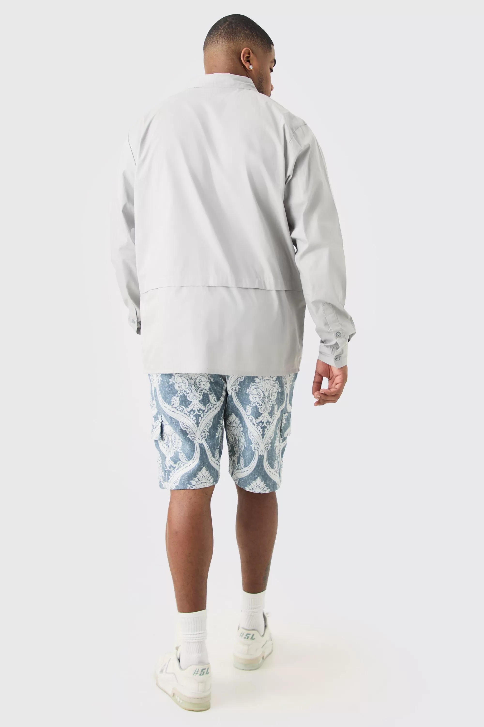 boohooMAN Plus Longsleeve Poplin Utility Layered Shirt | UK