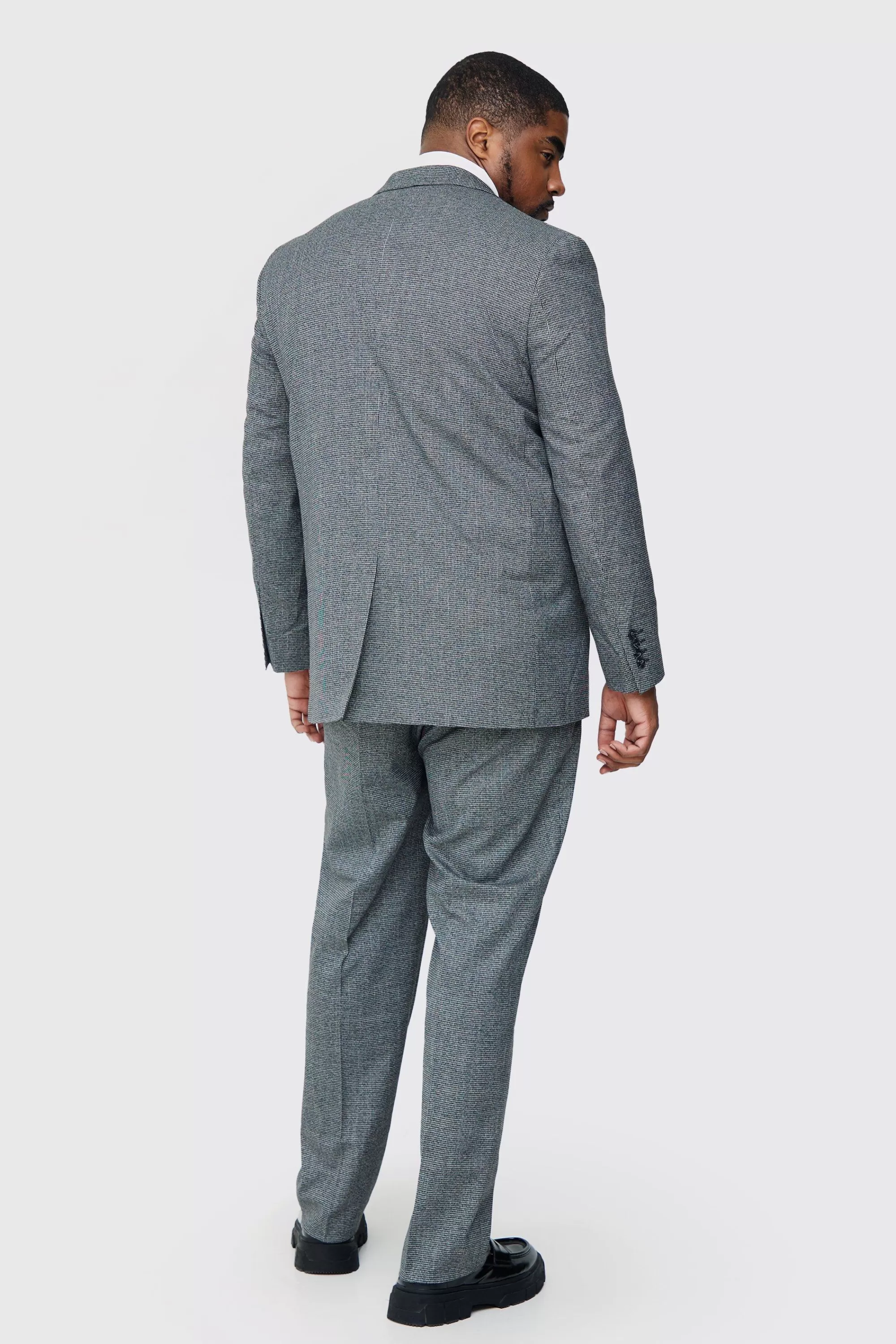 boohooMAN Plus Mini Dogtooth Regular Fit Suit Trouser | UK