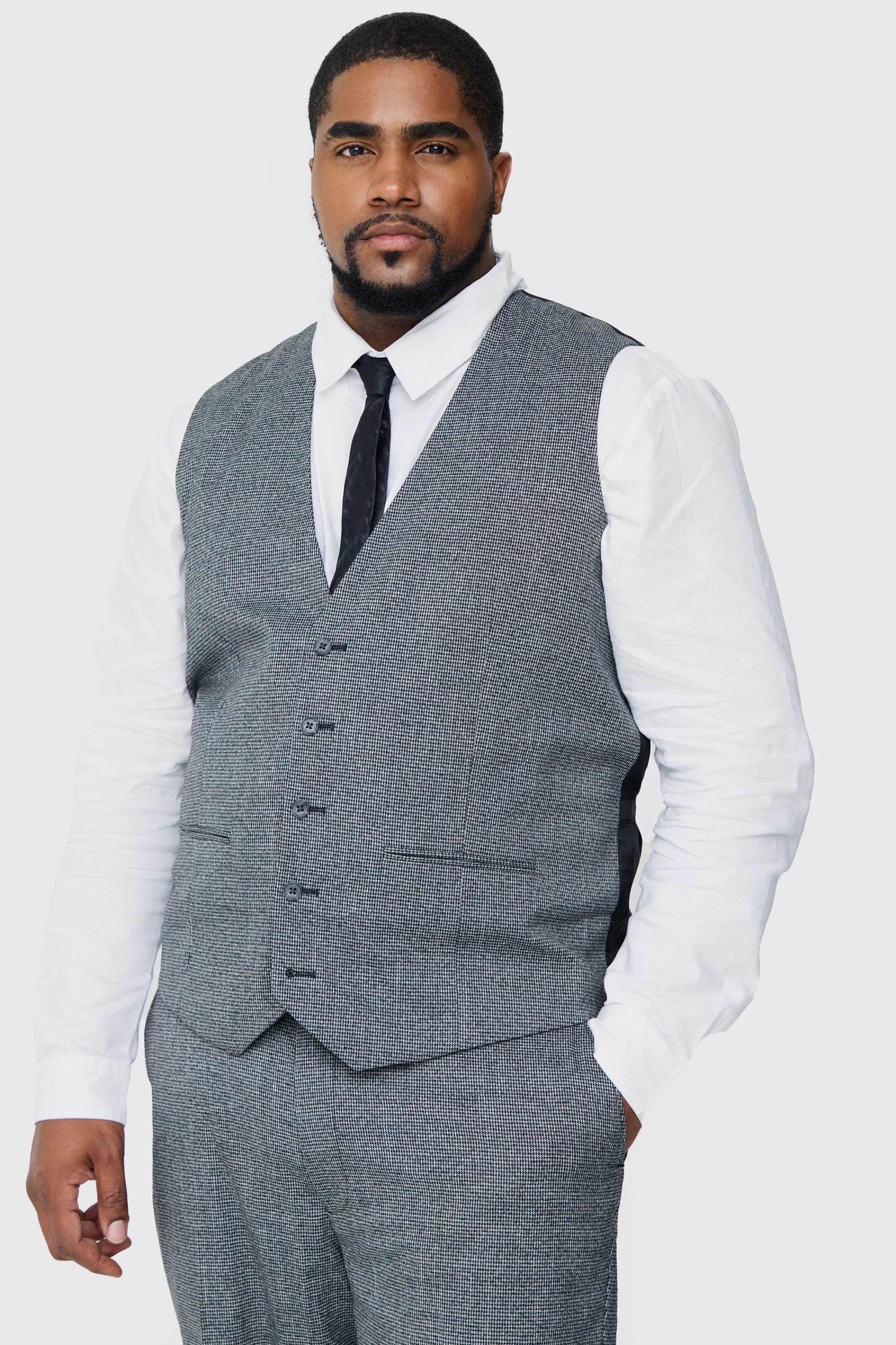 boohooMAN Plus Mini Dogtooth Waistcoat | UK