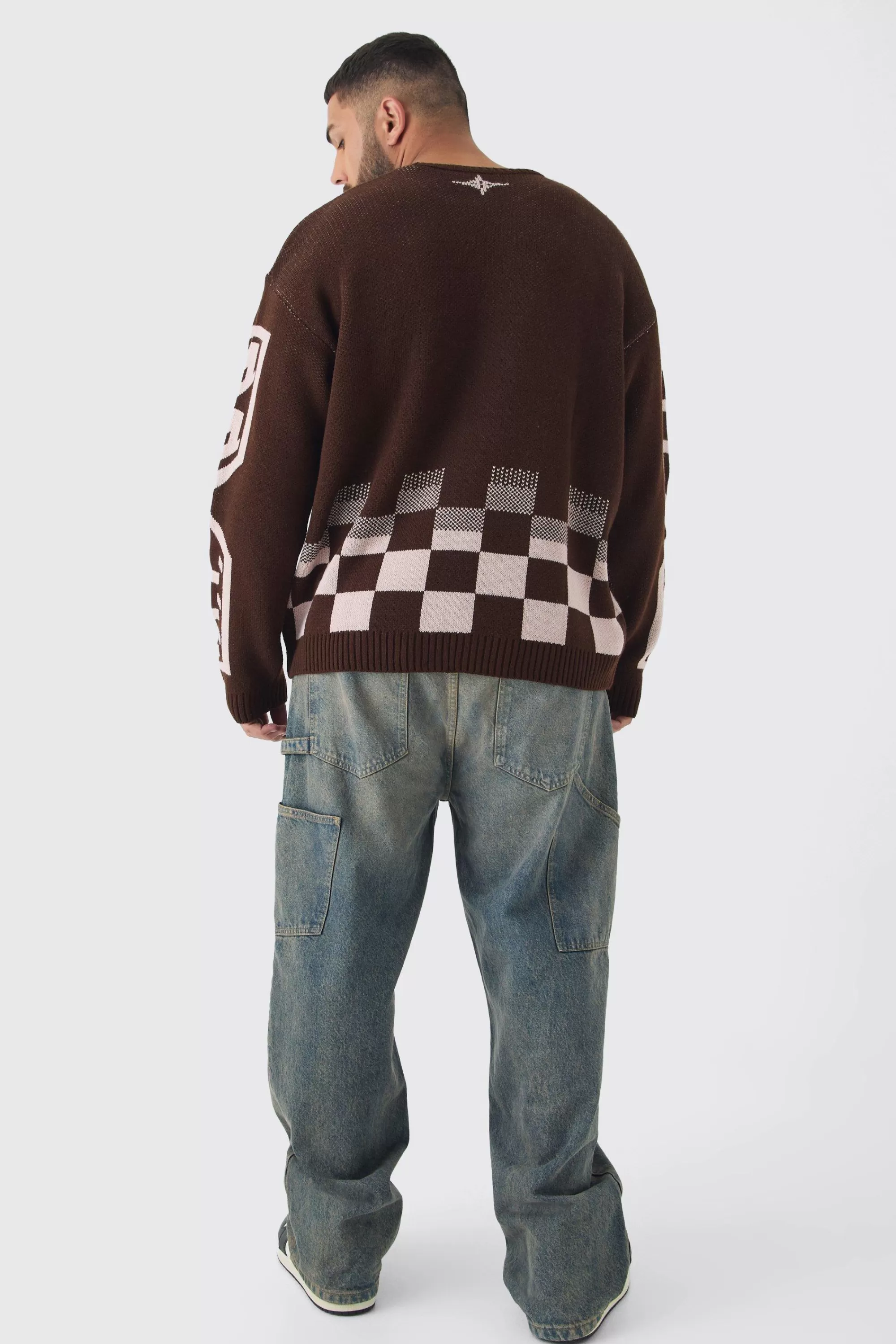 boohooMAN Plus Moto Crew Neck Knitted Jumper In | UK