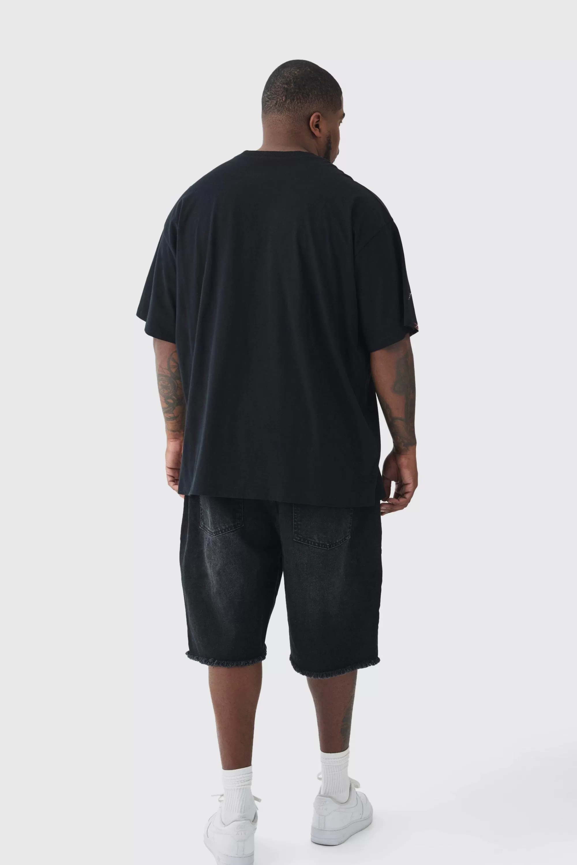 boohooMAN Plus Multi Waistband Relaxed Fit Denim Shorts | UK