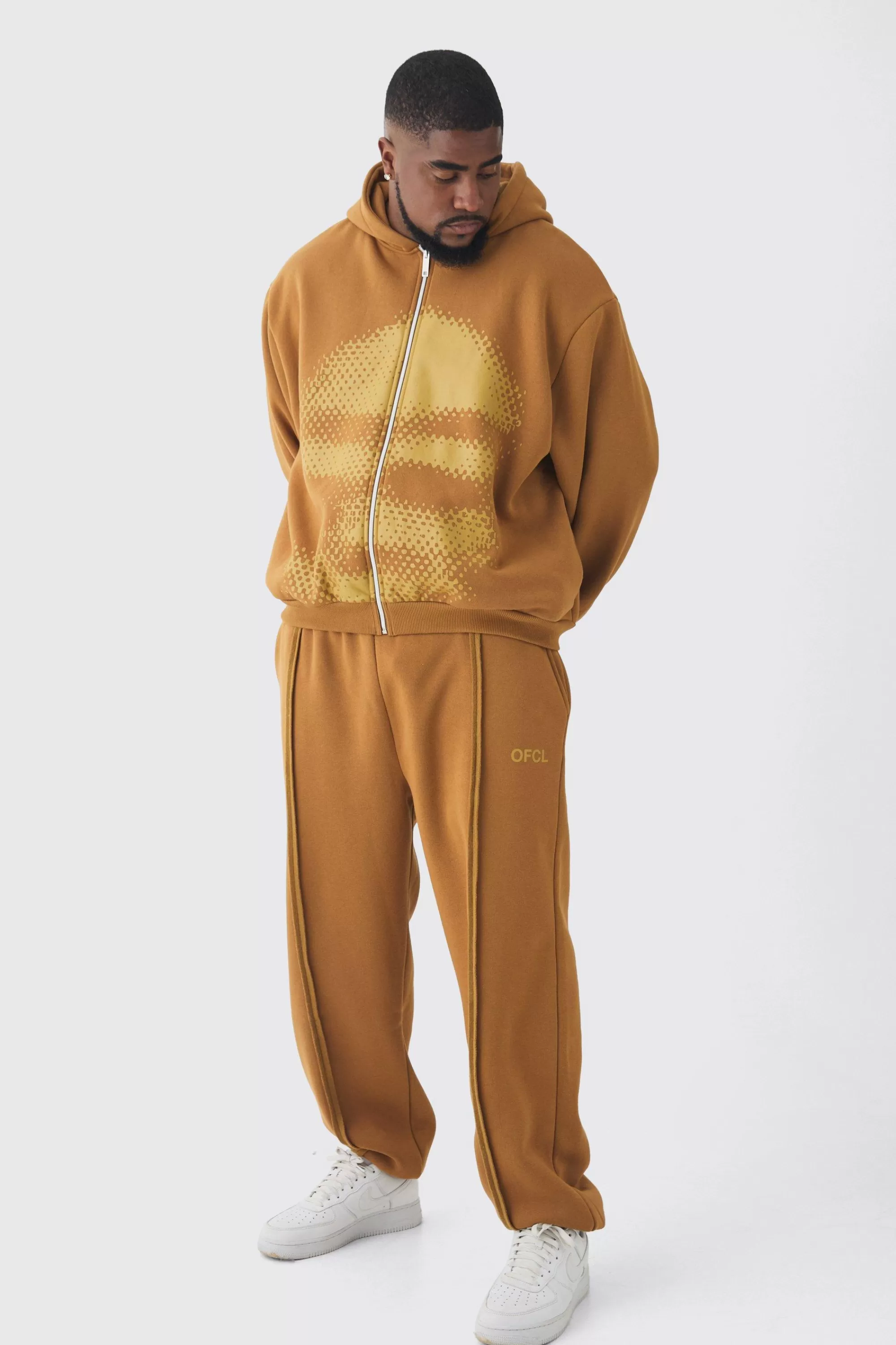 boohooMAN Plus Oversized Boxy Grafiti Print Hooded Relaxed Jogger Tracksuit | UK