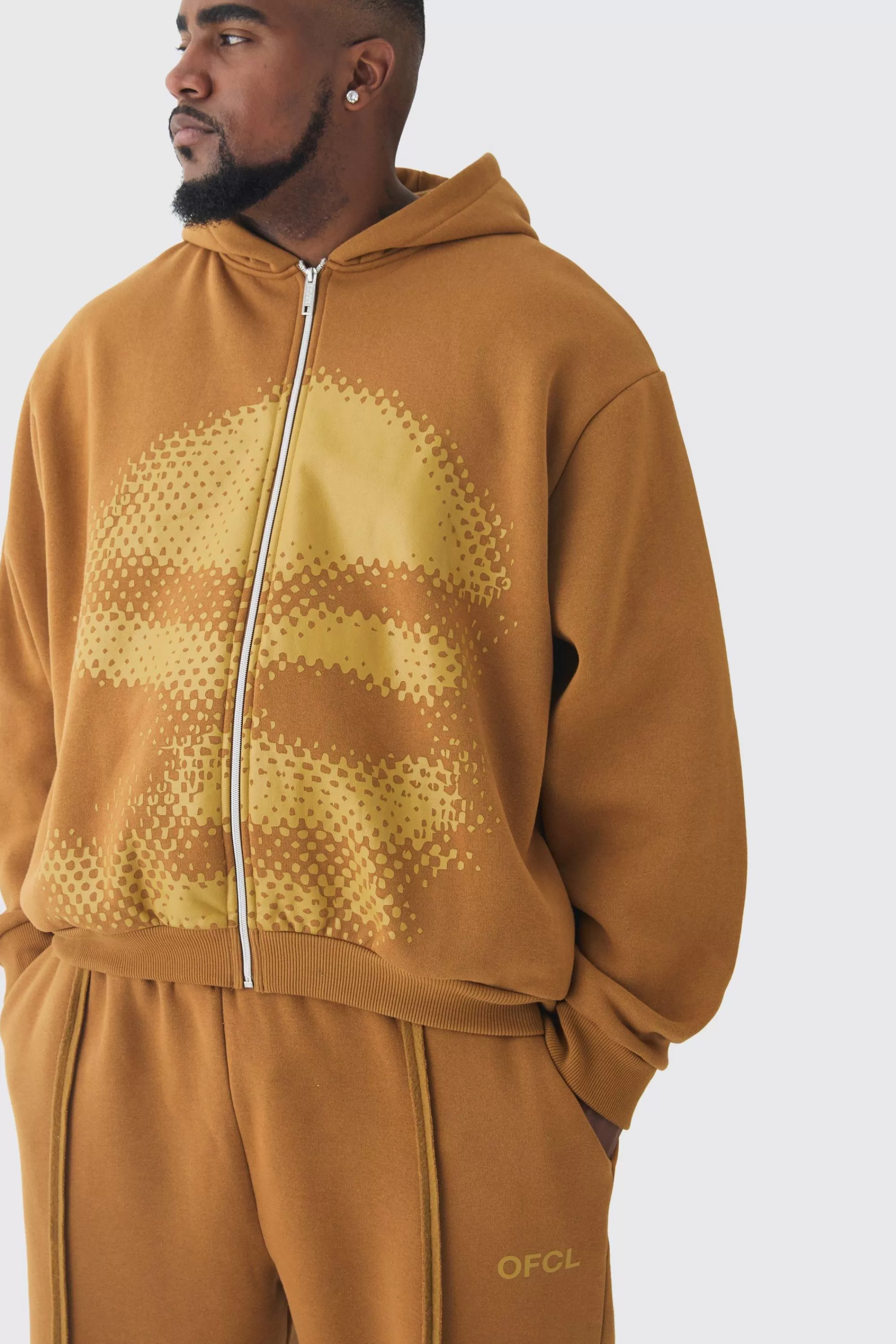boohooMAN Plus Oversized Boxy Grafiti Print Hooded Relaxed Jogger Tracksuit | UK