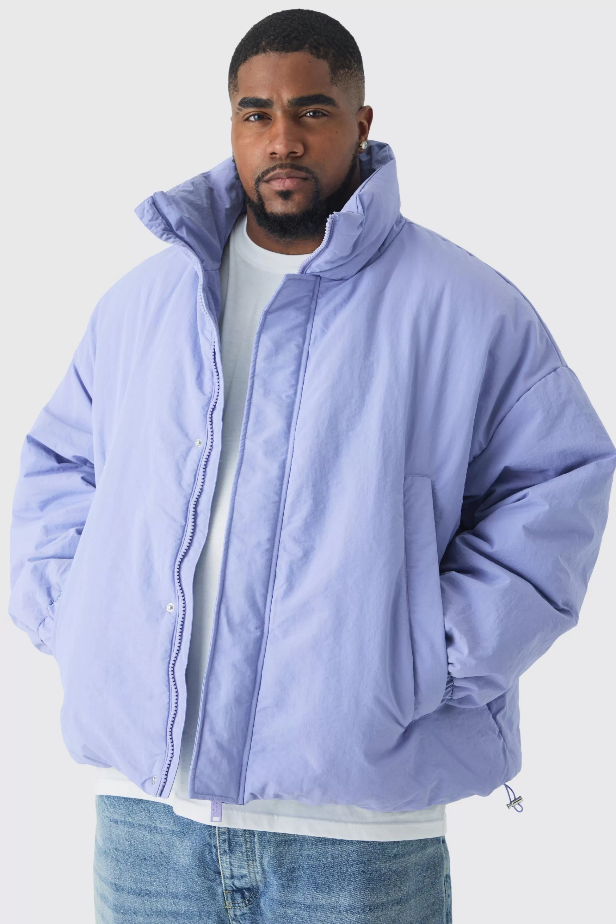 boohooMAN Plus Oversized Boxy Padded Funnel Neck Coat In | UK