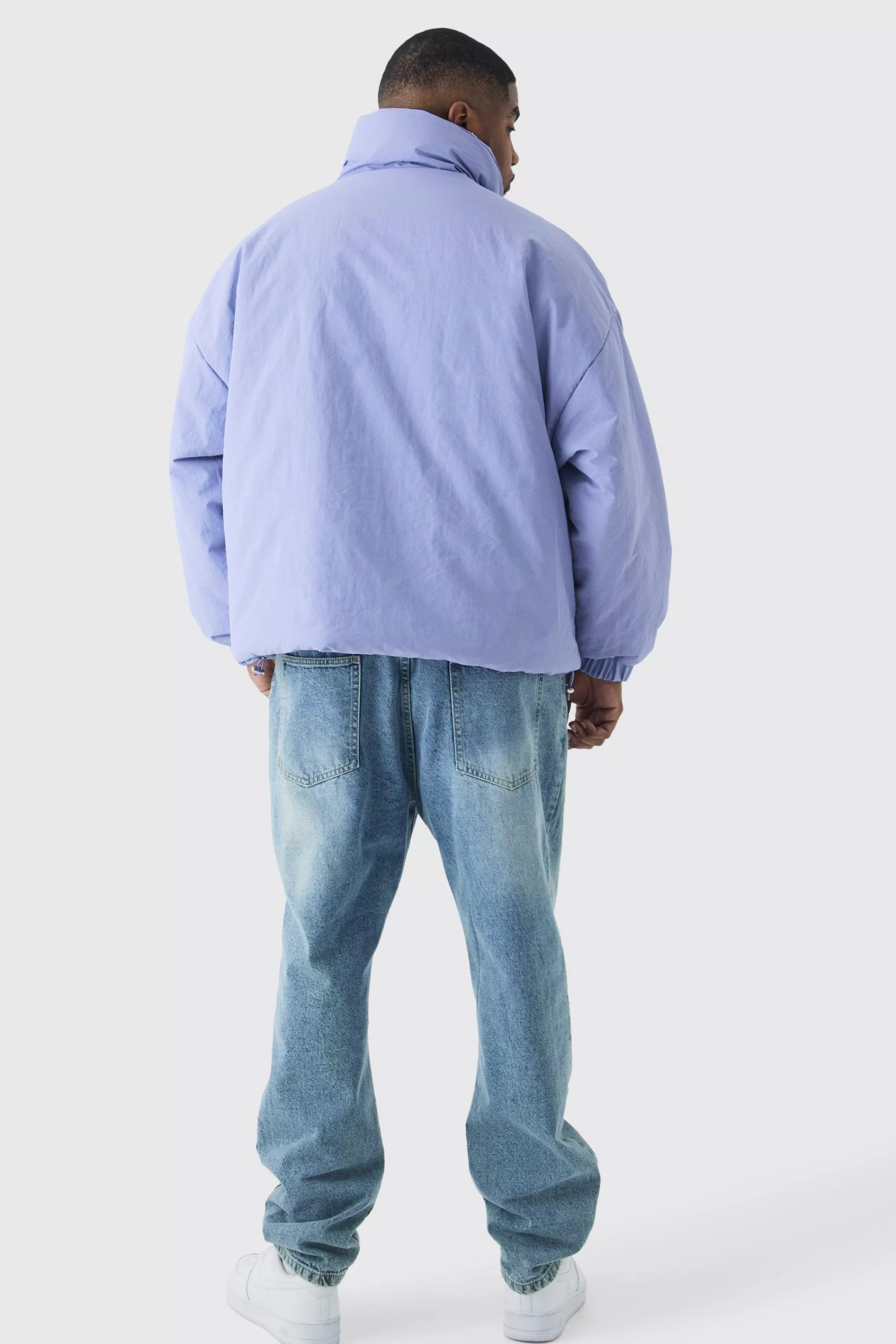 boohooMAN Plus Oversized Boxy Padded Funnel Neck Coat In | UK