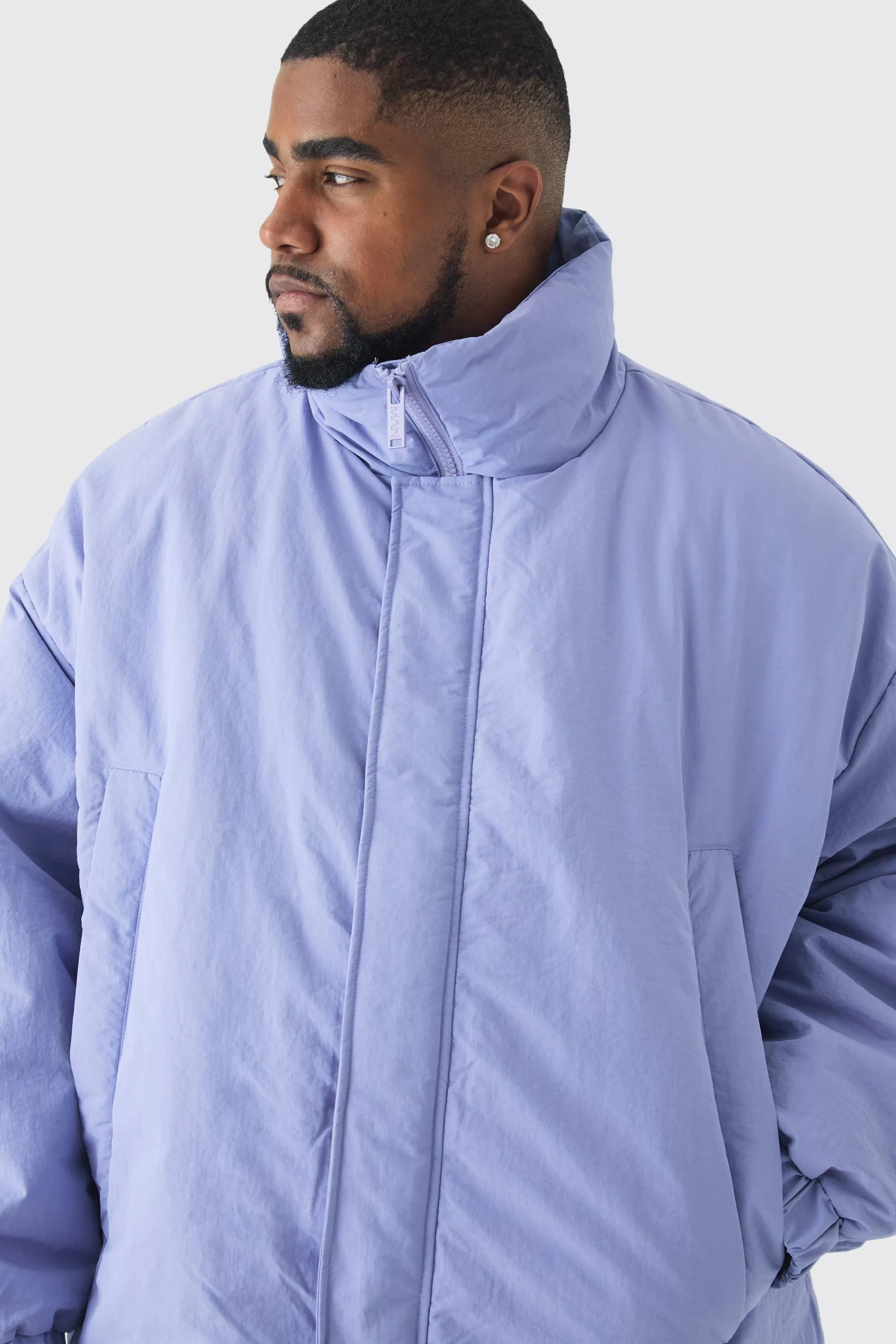 boohooMAN Plus Oversized Boxy Padded Funnel Neck Coat In | UK