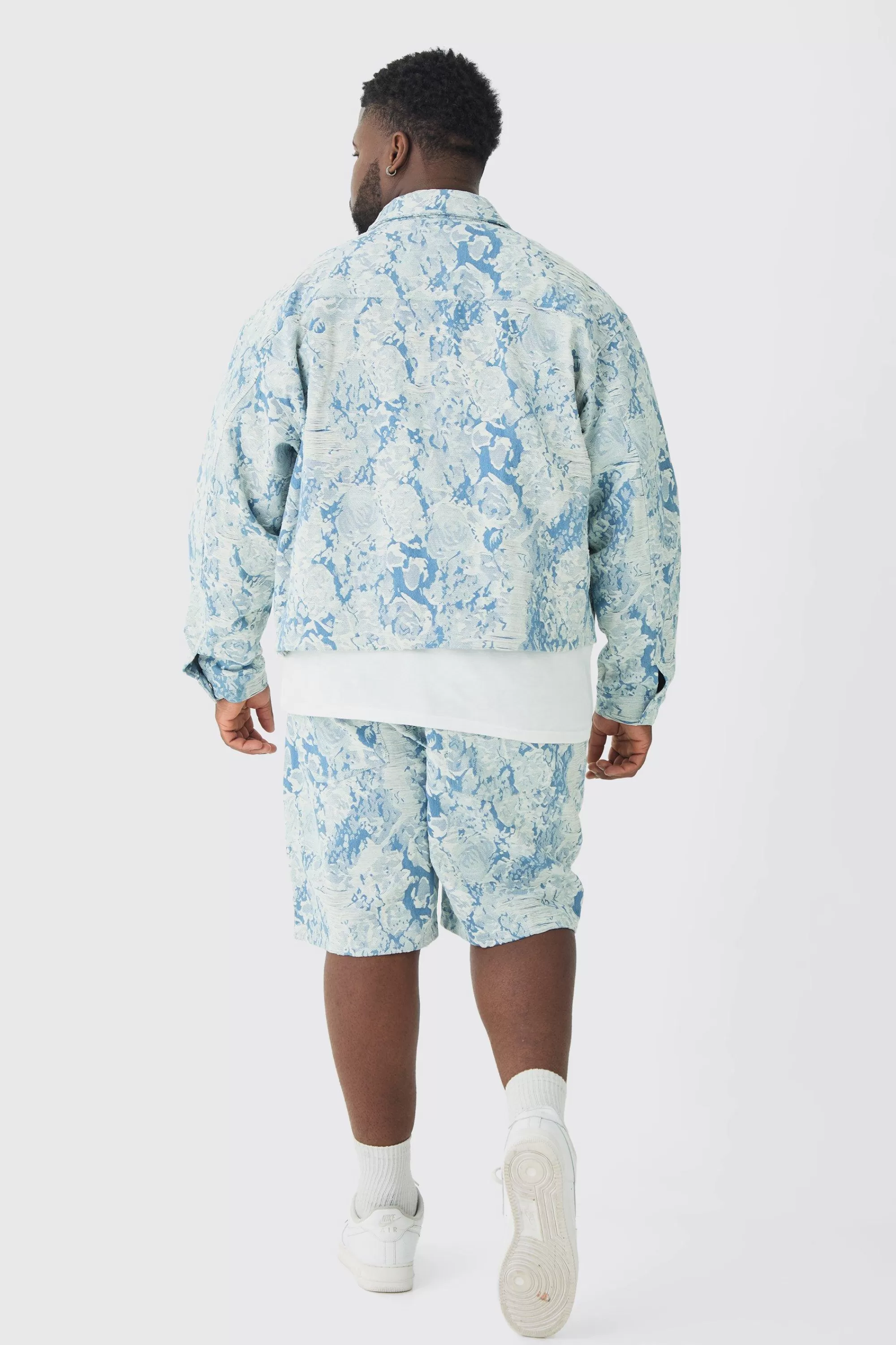 boohooMAN Plus Oversized Fit Fabric Interest Denim Jacket | UK