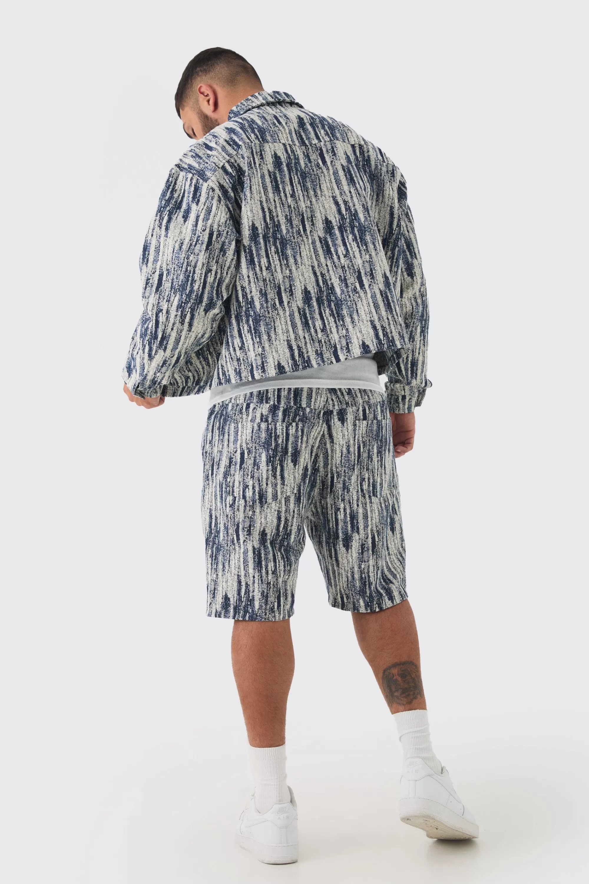 boohooMAN Plus Oversized Fit Fabric Interest Denim Jacket | UK