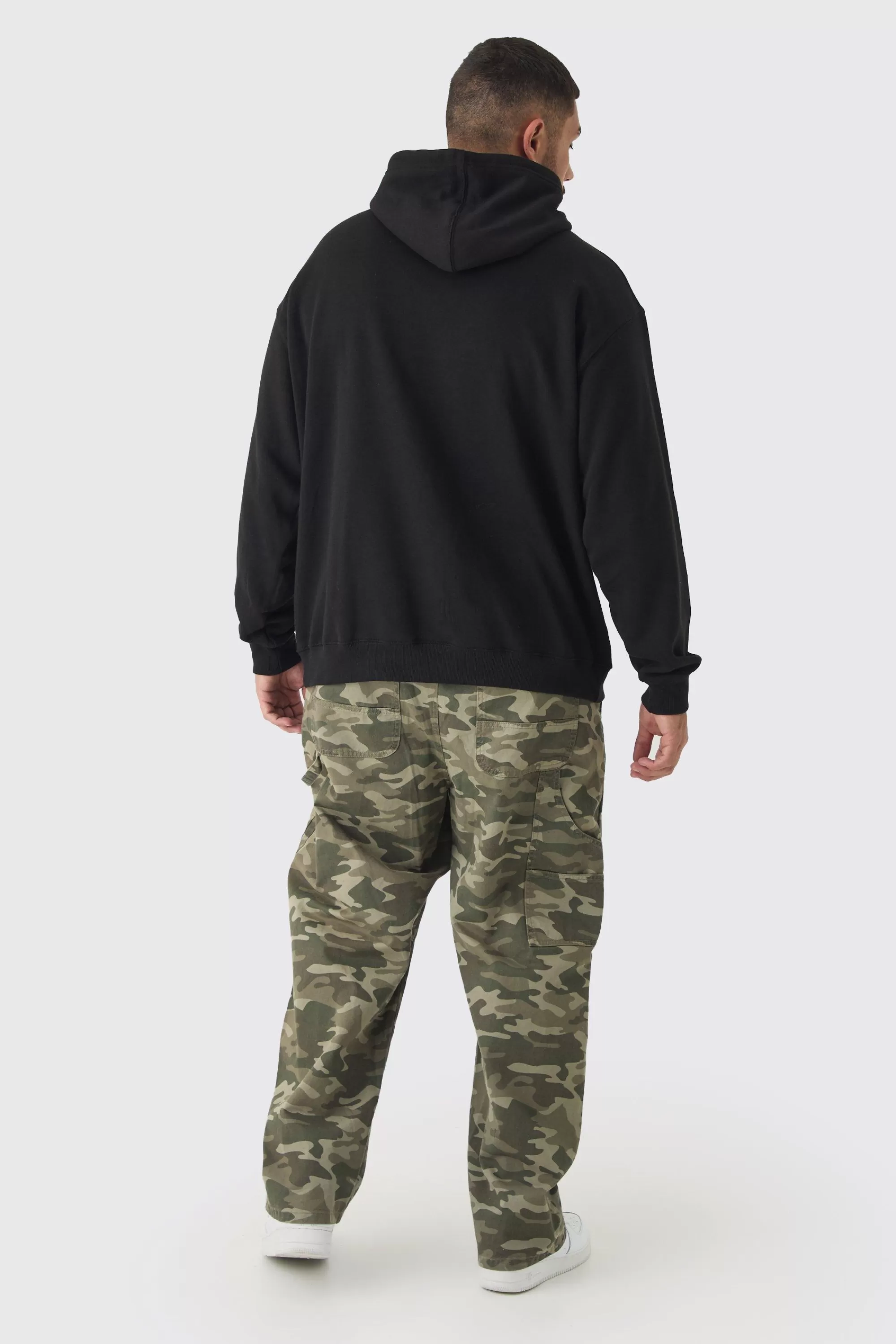 boohooMAN Plus Oversized Floral Balaclava Print Hoodie | UK