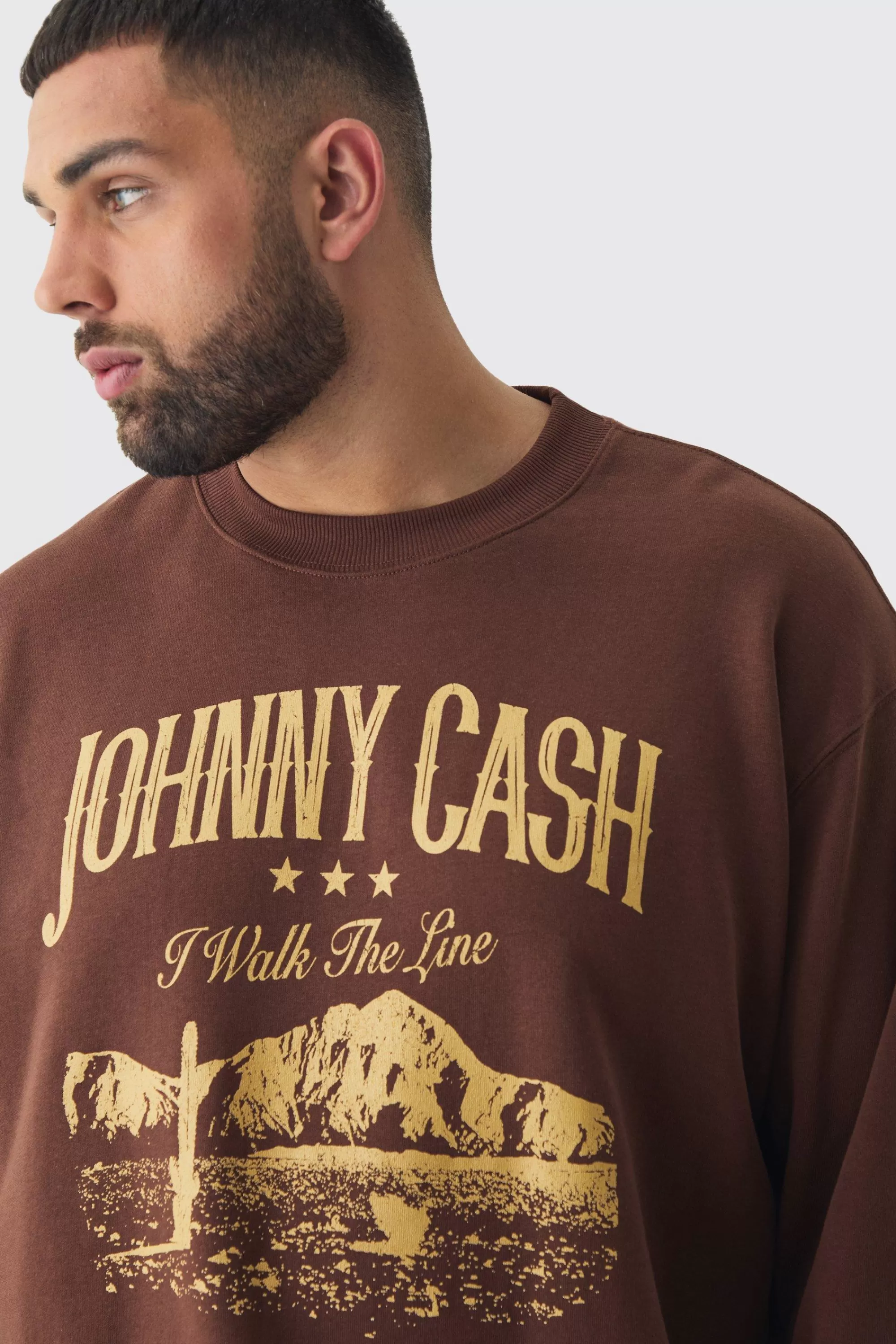 boohooMAN Plus Oversized Johnny Cash Licensed Sweatshirt | UK