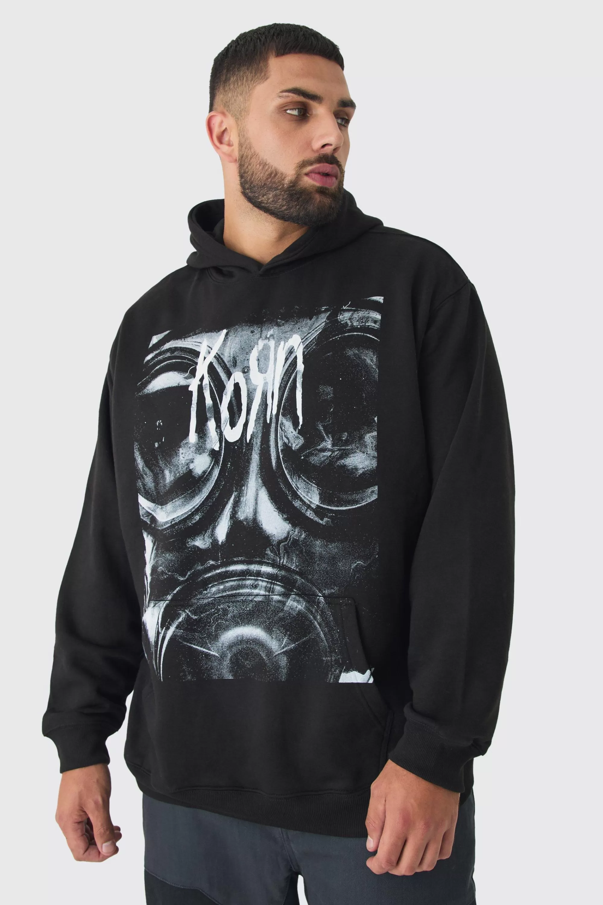 boohooMAN Plus Oversized Korn License Hoodie | UK
