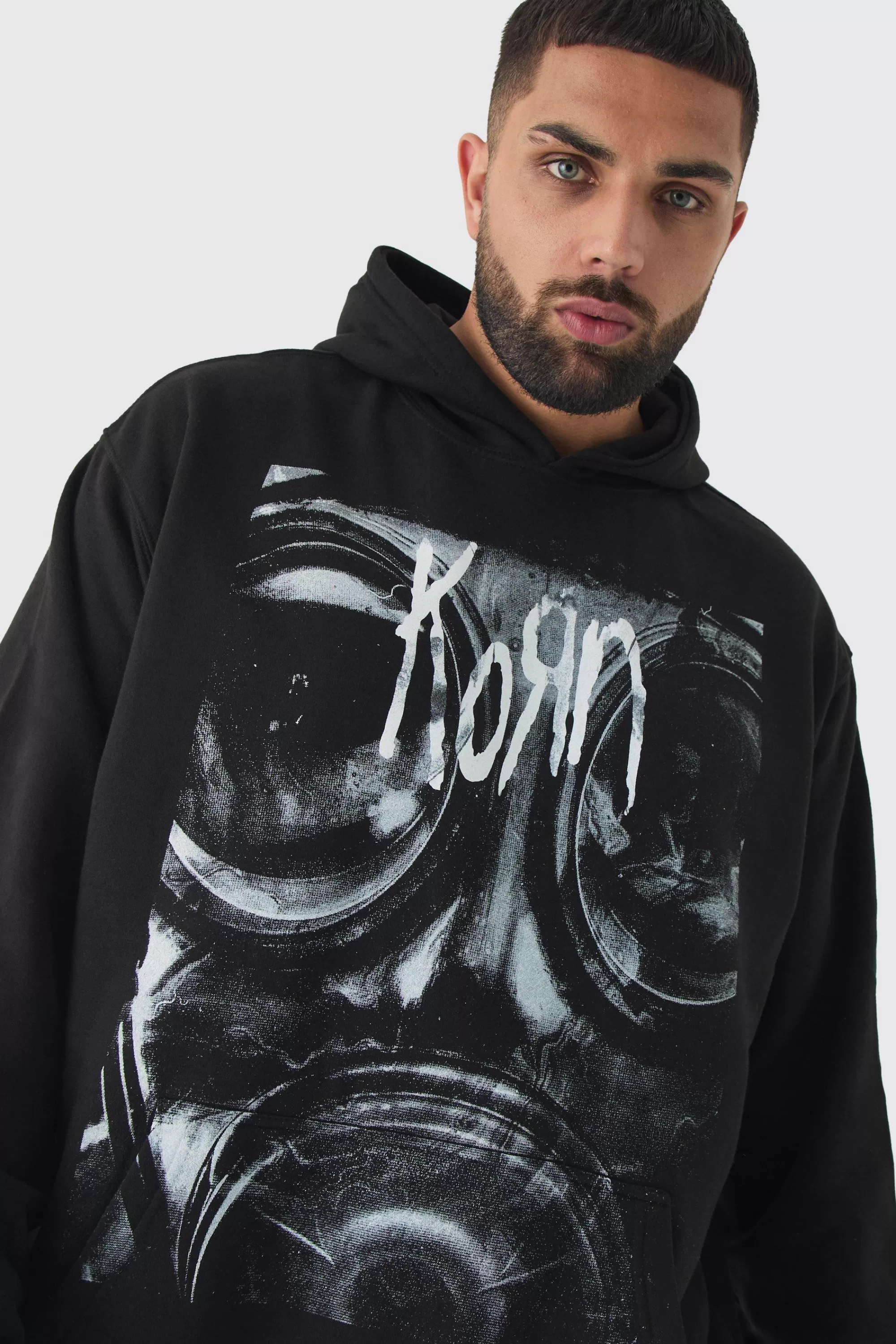 boohooMAN Plus Oversized Korn License Hoodie | UK