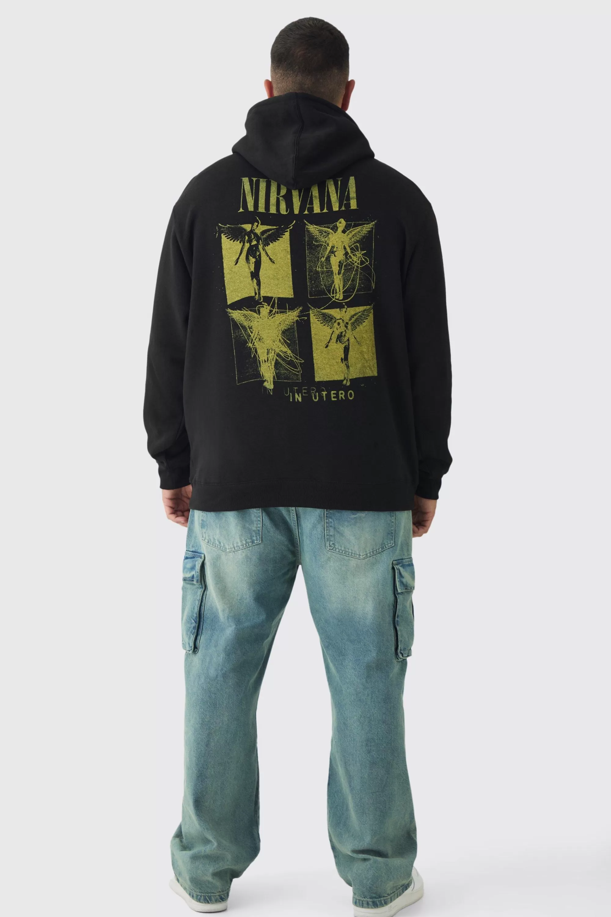 boohooMAN Plus Oversized Nirvana License Print Hoodie | UK